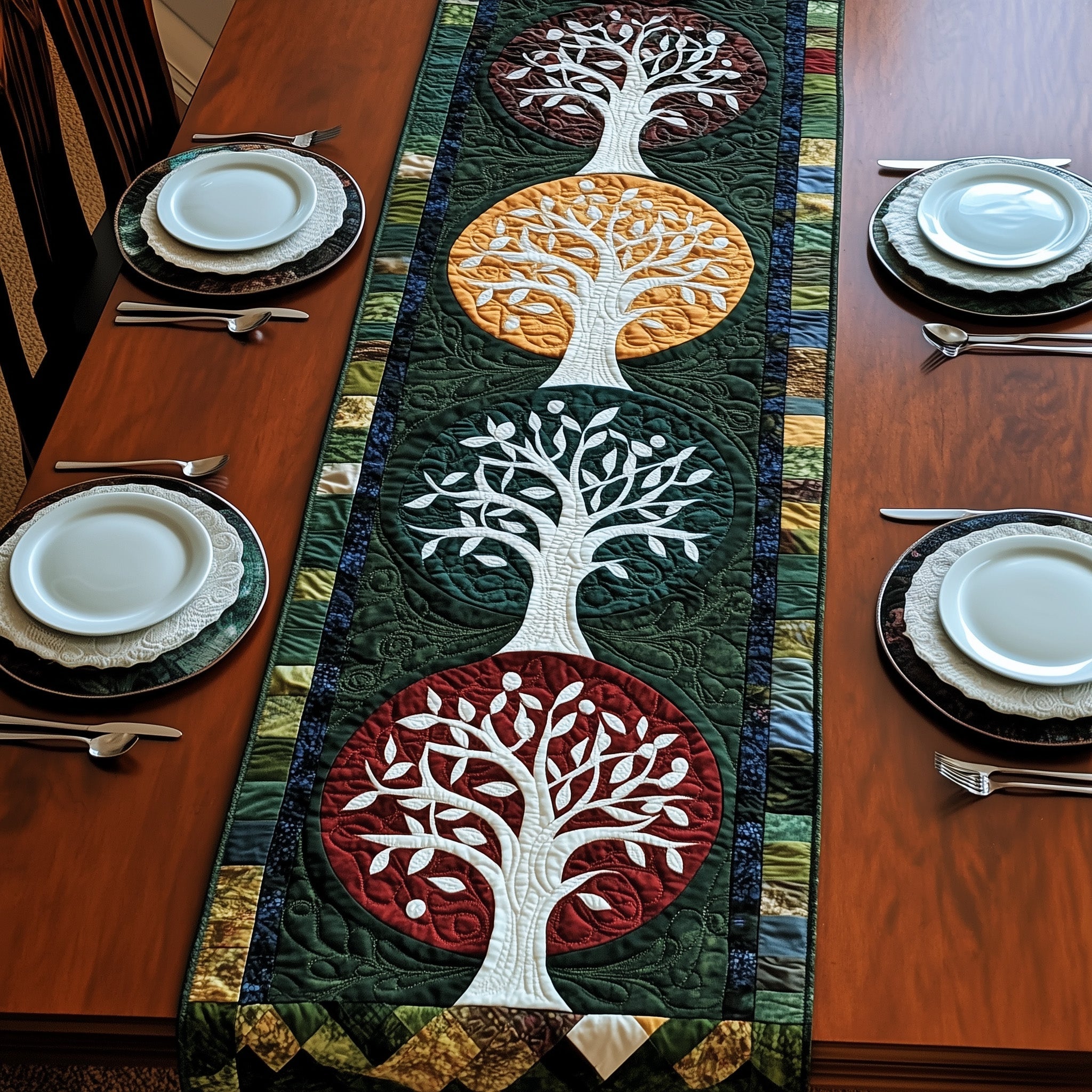 Tree Of Life Quilted Table Runner Holiday Table Runner Decoration