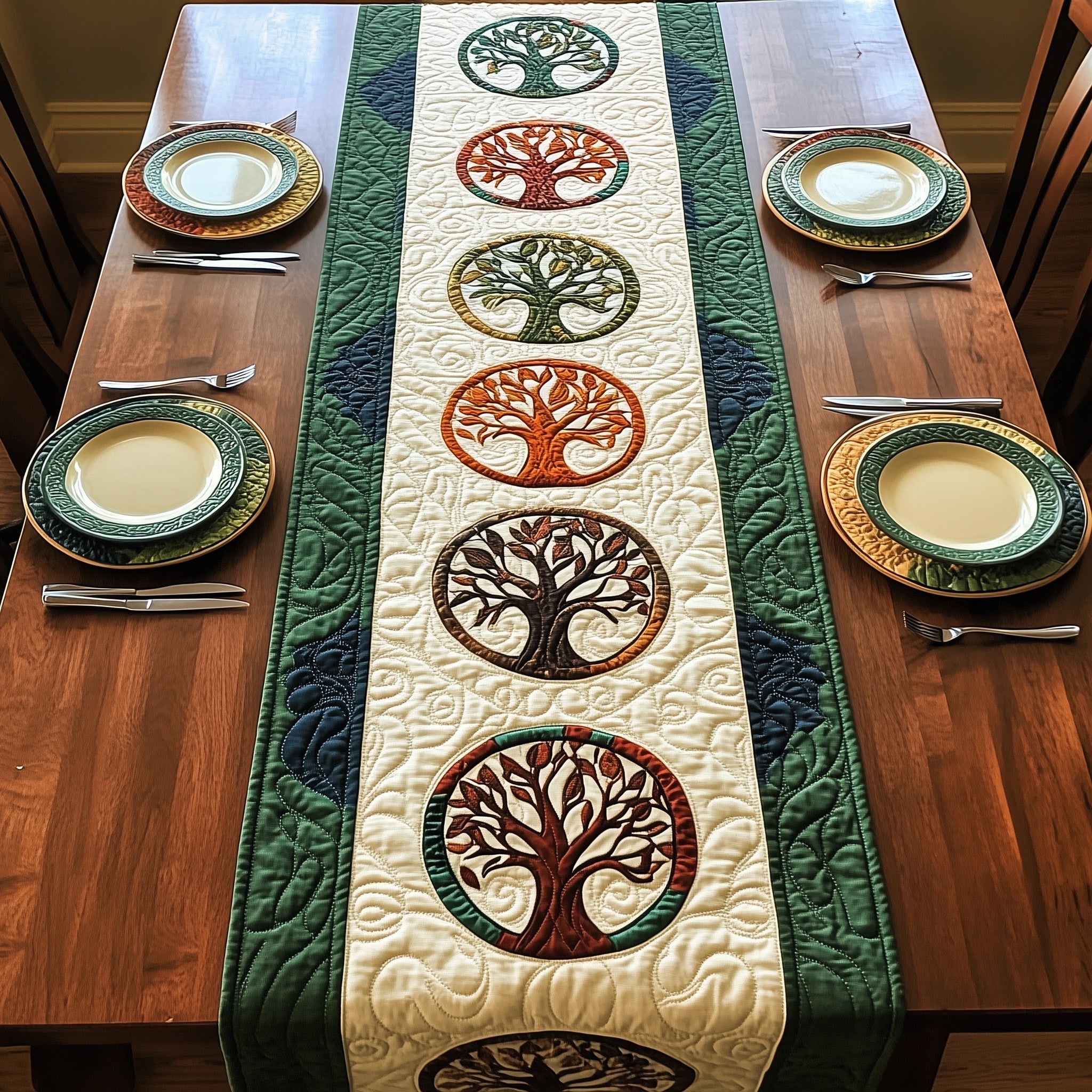 Tree Of Life Quilted Table Runner Holiday Table Runner Gift Idea