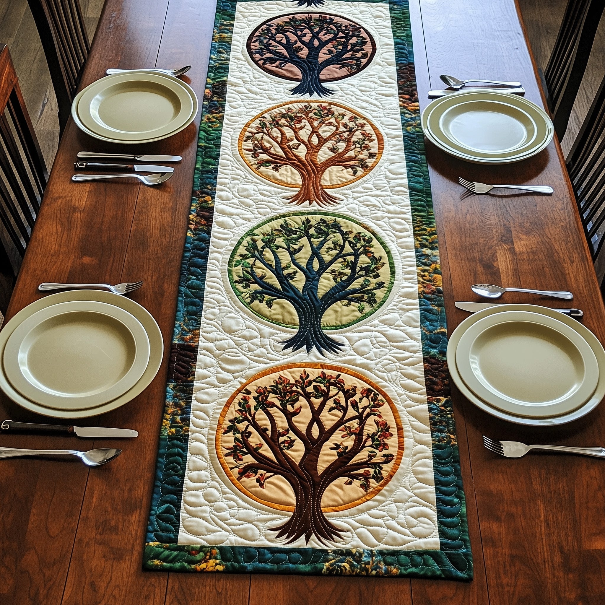 Tree Of Life Quilted Table Runner Merry Christmas Table Runner Decor