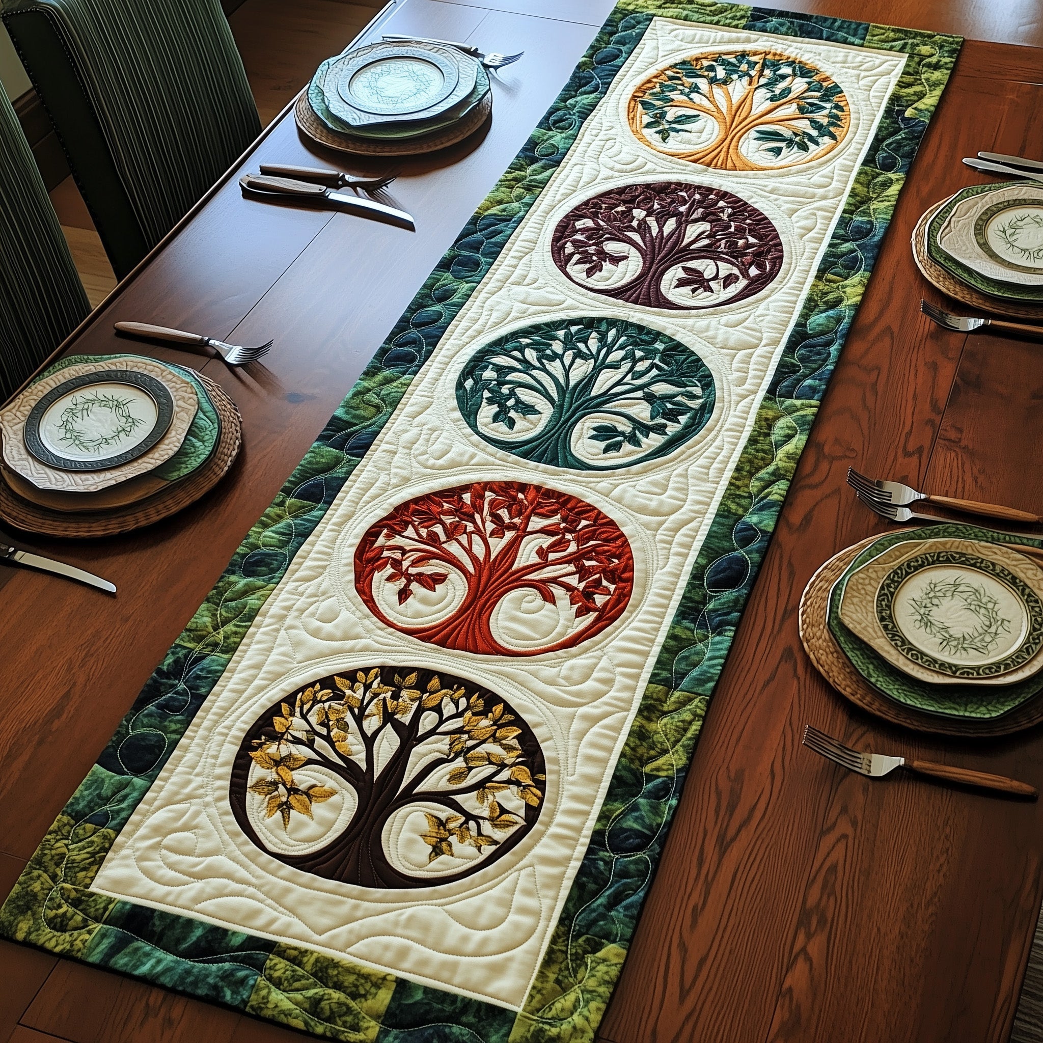 Tree Of Life Quilted Table Runner Table Runner for Christmas Decor