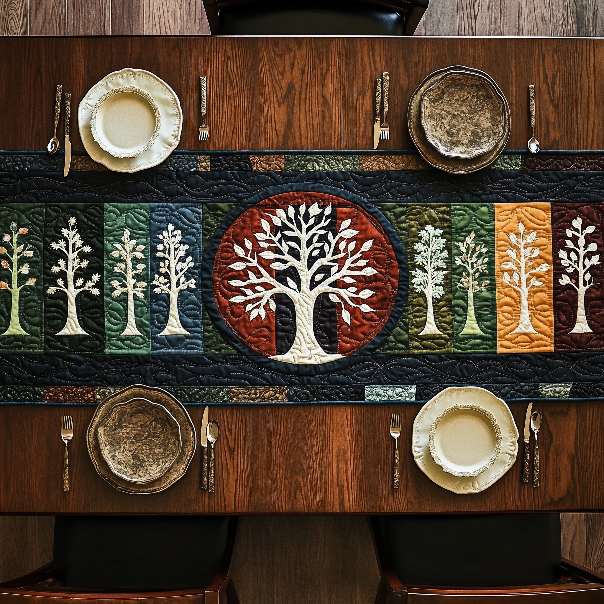 Tree Of Life Quilted Table Runner Table Runner for Holiday Gatherings