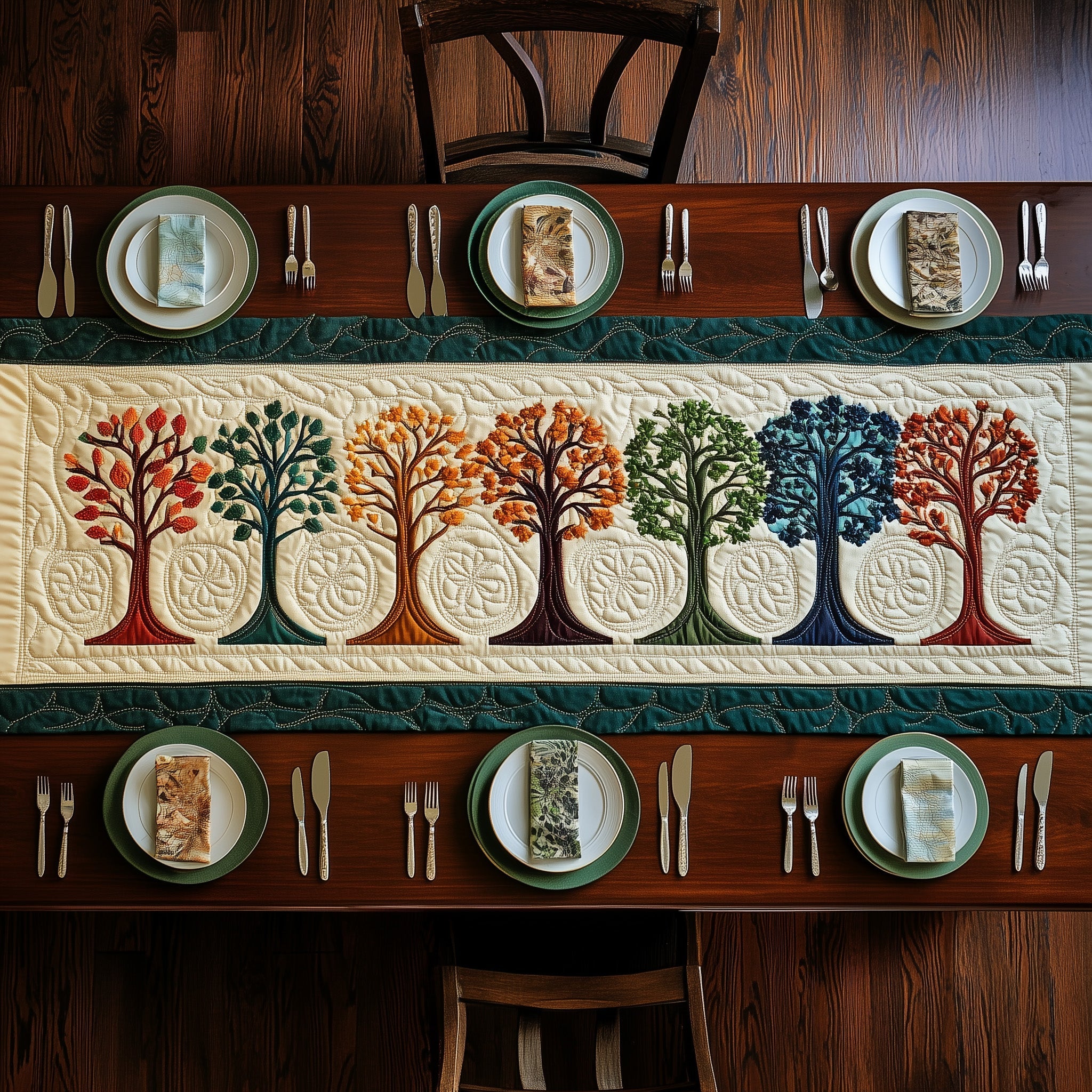 Tree Of Life Quilted Table Runner Xmas Table Runner for Family Gatherings