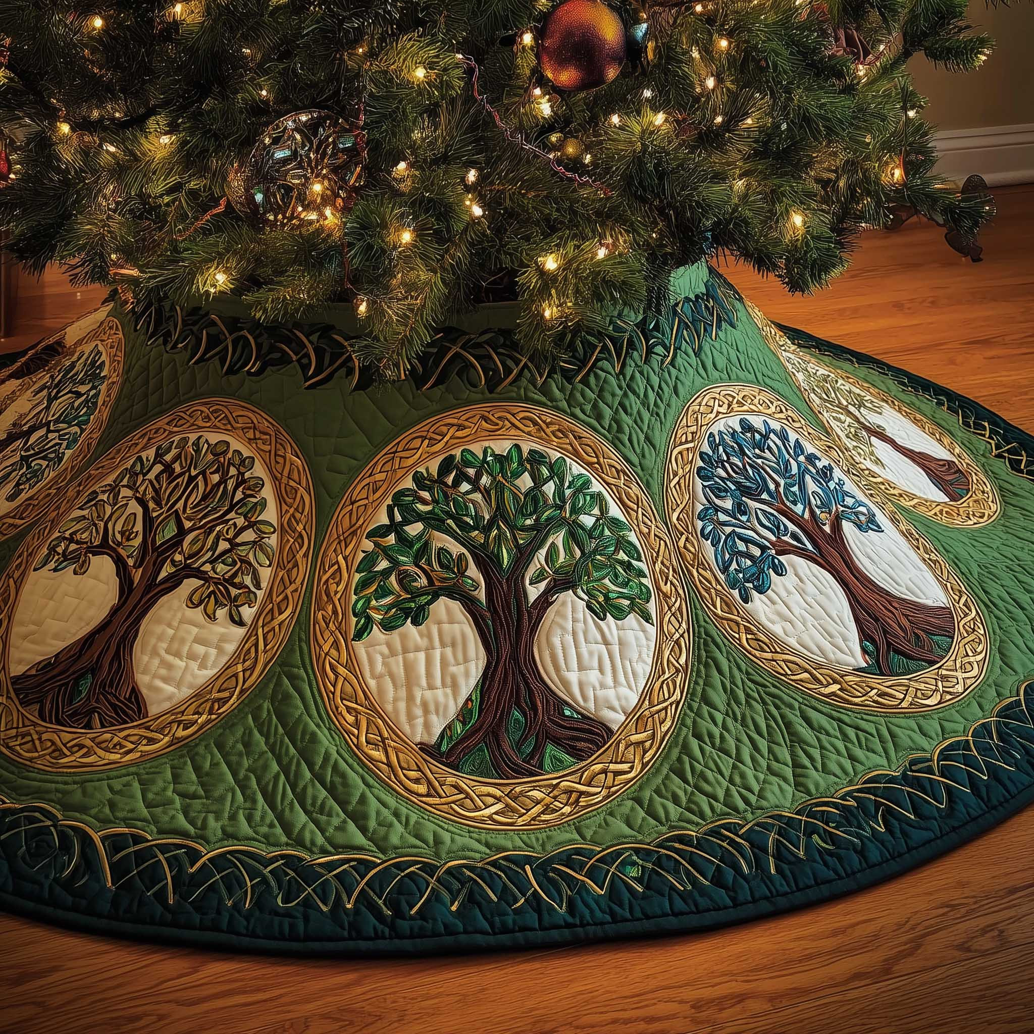 Tree Of Life Quilted Tree Skirt Elegant Home Decor Christmas Gifts For Her