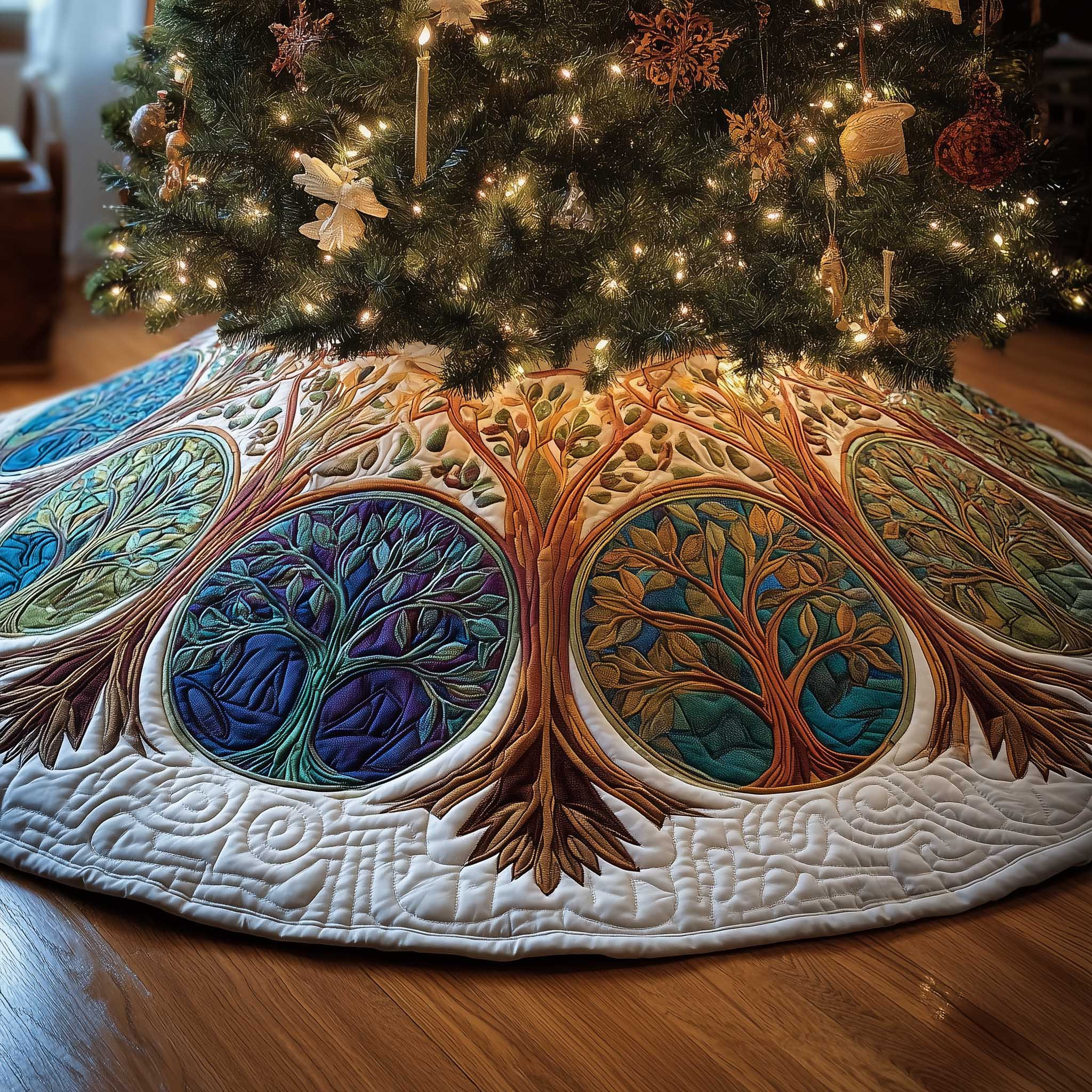 Tree Of Life Quilted Tree Skirt Home Styling Accessories Xmas Gift For Tree Lover
