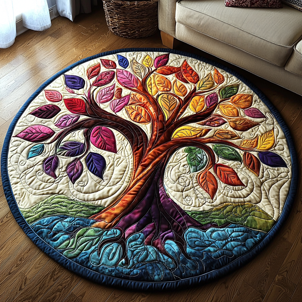Tree of Light Quilted Round Mat Christmas Entry Way Decor Grandparent Christmas Gift Ideas