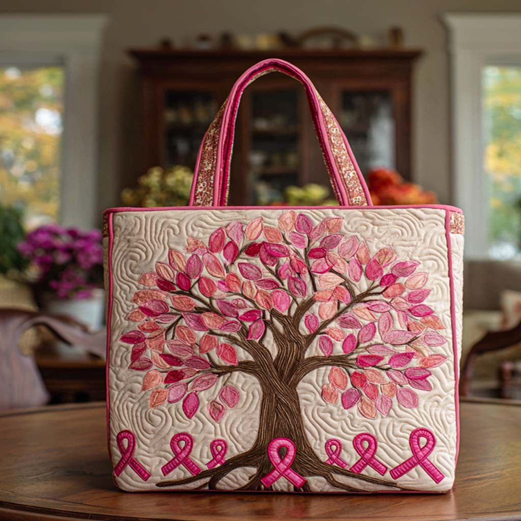 Tree of Strength Quilted Tote Bag Breast Cancer Awareness Month Gifts
