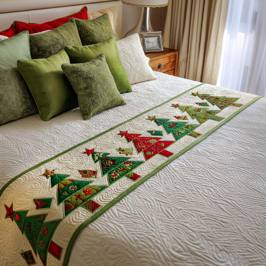 Tree Parade Quilted Bed Runner Christmas Bed Decor Best Christmas Gifts