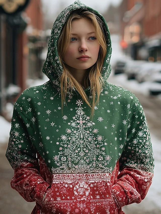 Tree Pine Christmas Hoodie Snowflake Cozy Winter Clothes Christmas Gifts For Girlfriend