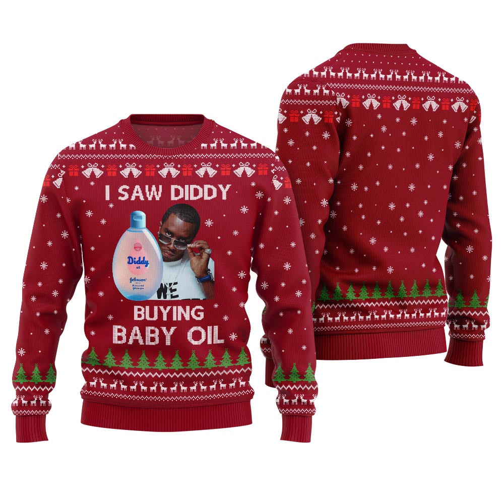 Trendy Diddy Buying Baby Oil Ugly Xmas Sweater For Women Heartwarming Christmas Gift Sweater for Him or Her