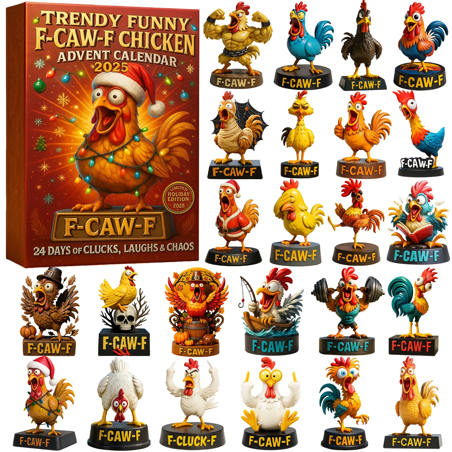 Trendy Funny F Caw F Chicken Ornament Advent Calendar 2025 Teen Advent Calendar Meme Lover Gift