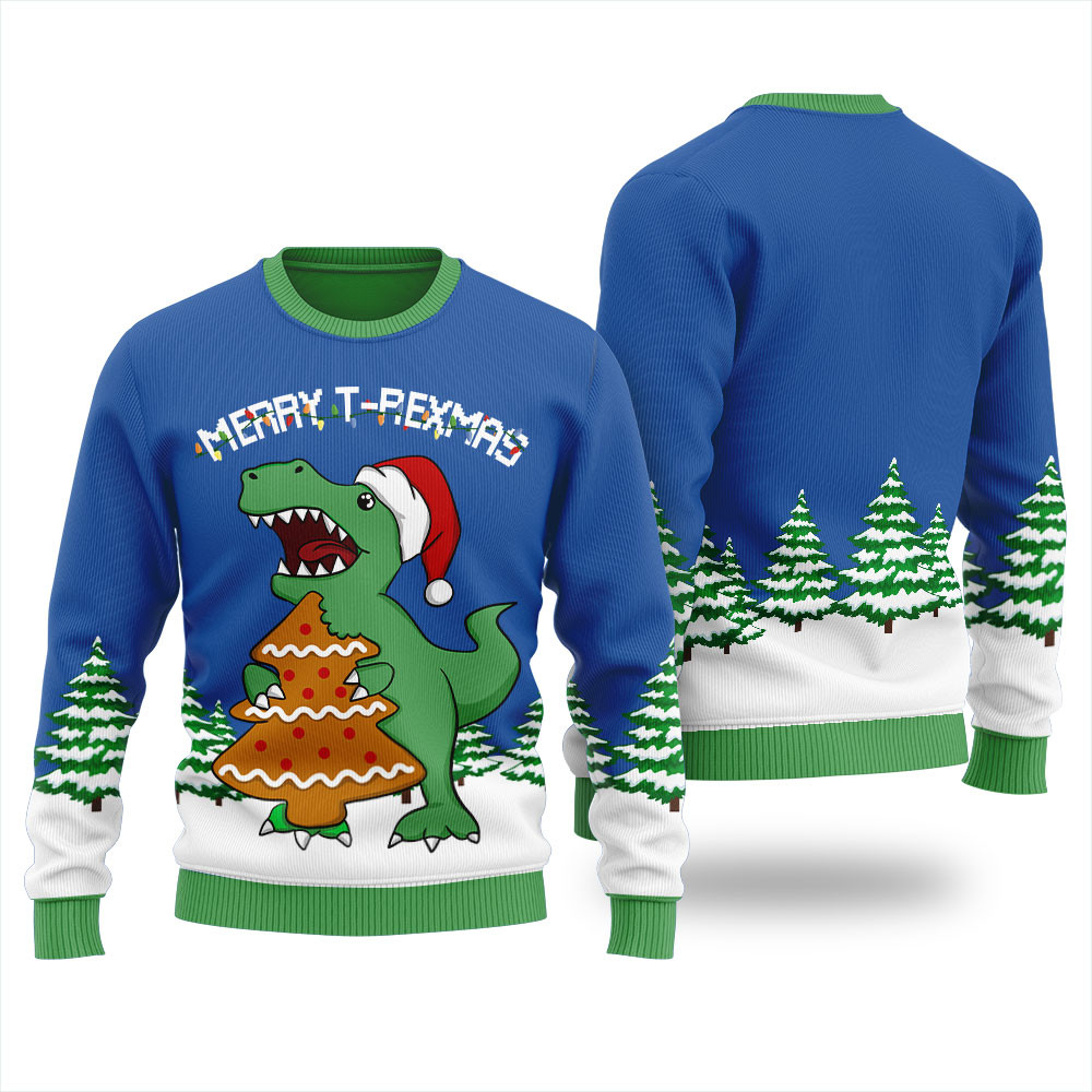 Trex And Christmas Tree Cookies Ugly Sweater Mens Holiday Gift Merch That Everyone Will Adore