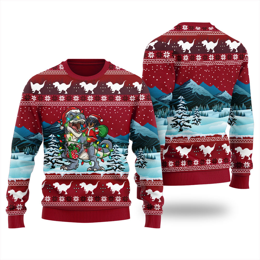 Trex Dachshund Ugly Christmas Sweater For Men Lovely Merch Gift for Cozy Winter Nights