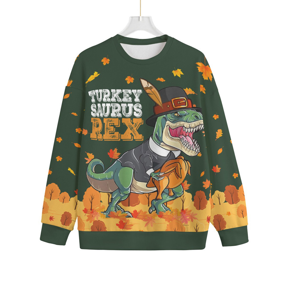 Trex Turkey Thanksgiving Oversized Ugly Sweater Forest Green Best Gift Idea for Christmas Enthusiasts
