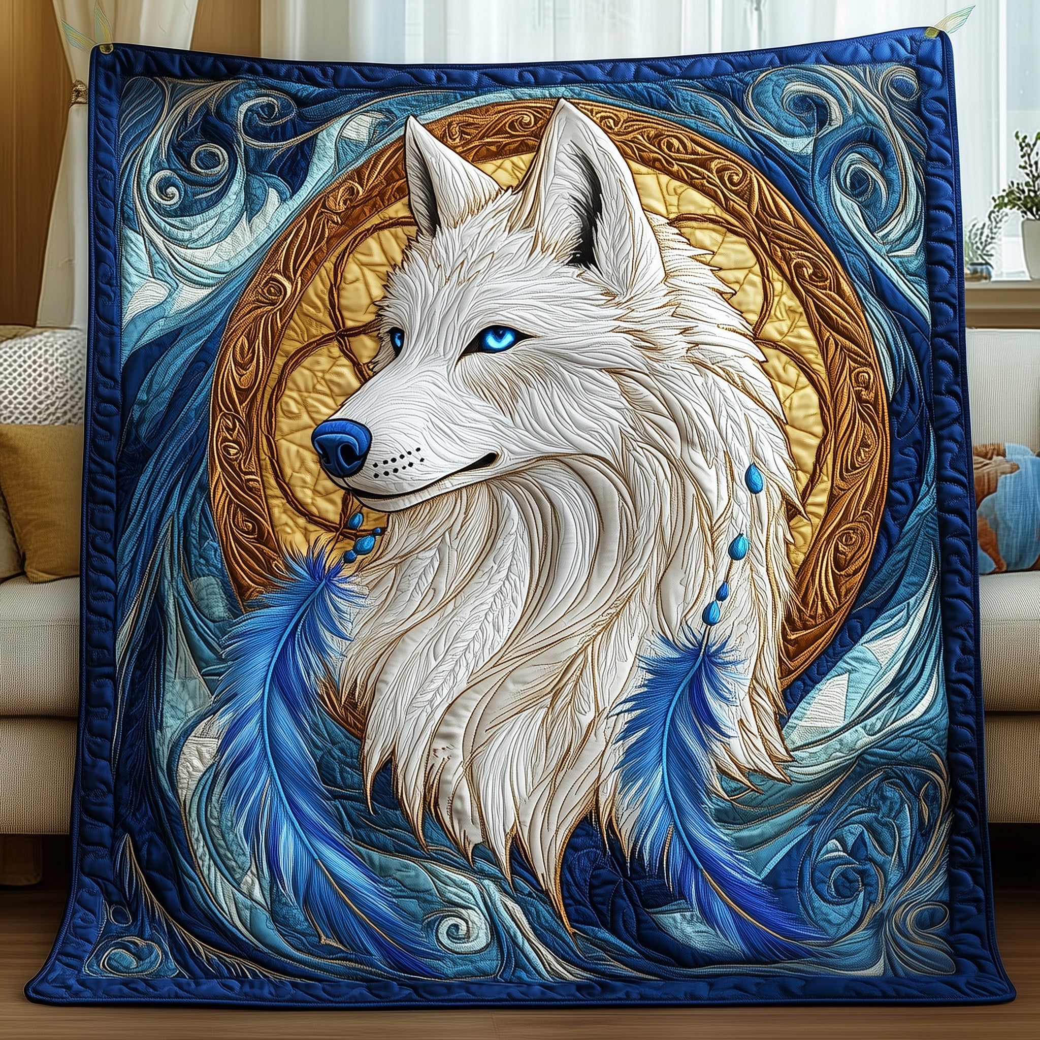 Tribal Alpha Quilted Blanket Nice Throw BlanketGifts For People Who Like Wolves