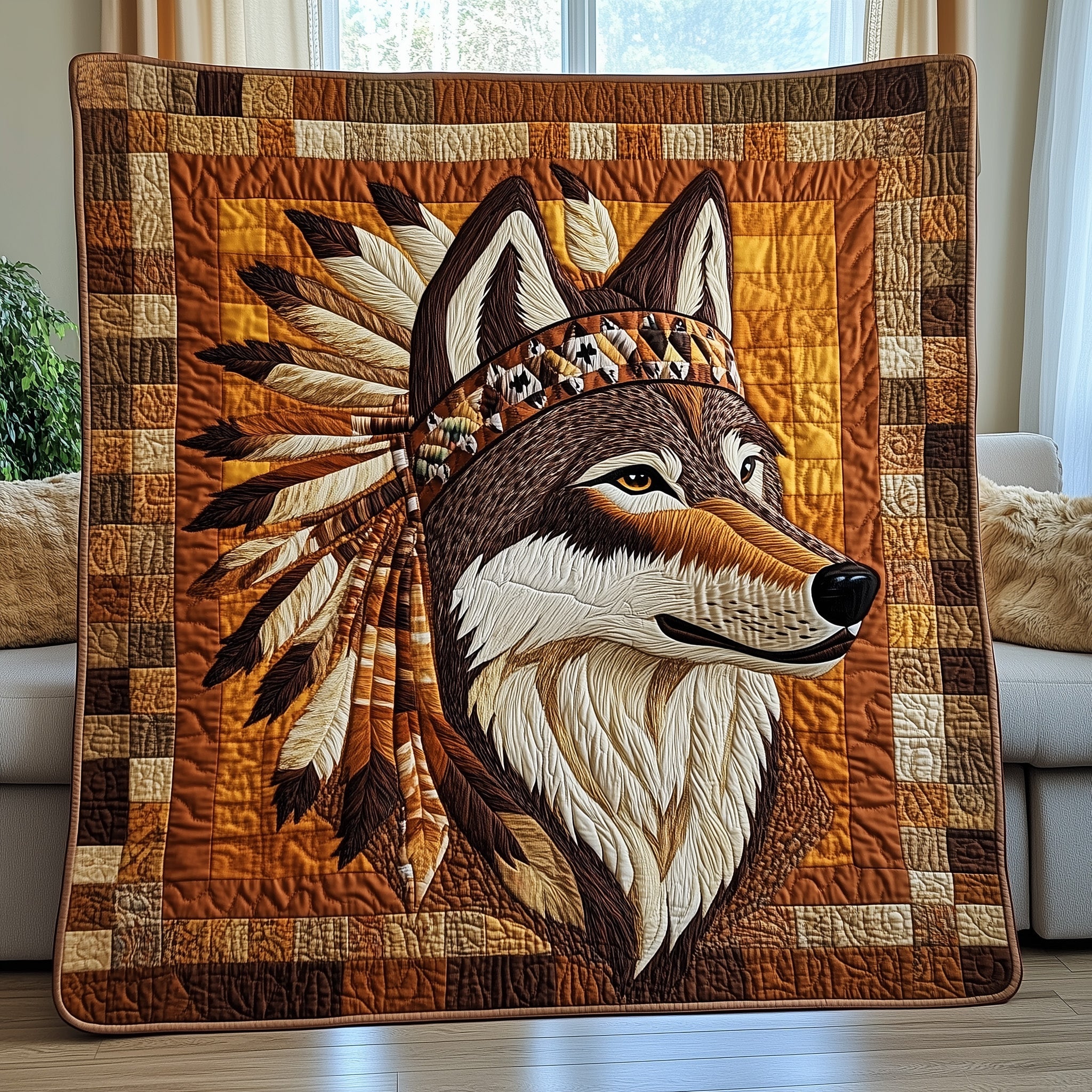 Tribal Alpha Quilted Blanket Nice Throw BlanketGifts For People Who Like Wolves