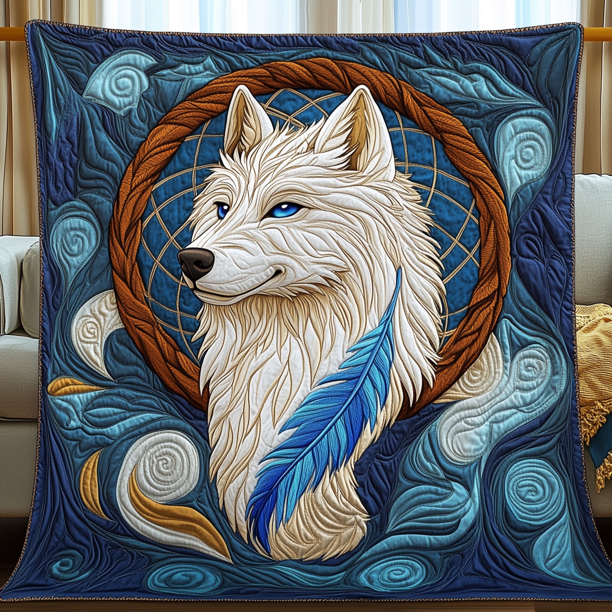 Tribal Alpha Quilted Blanket Nice Throw BlanketGifts For People Who Love Wolves