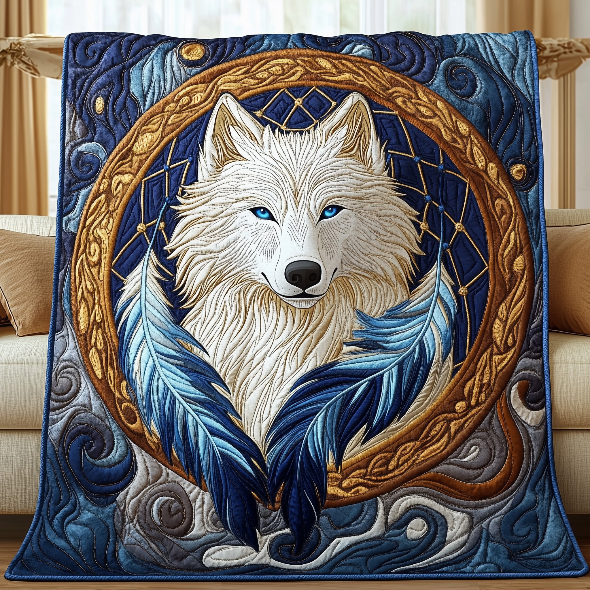 Tribal Alpha Quilted Blanket Nice Throw BlanketGifts For People Who Love Wolves