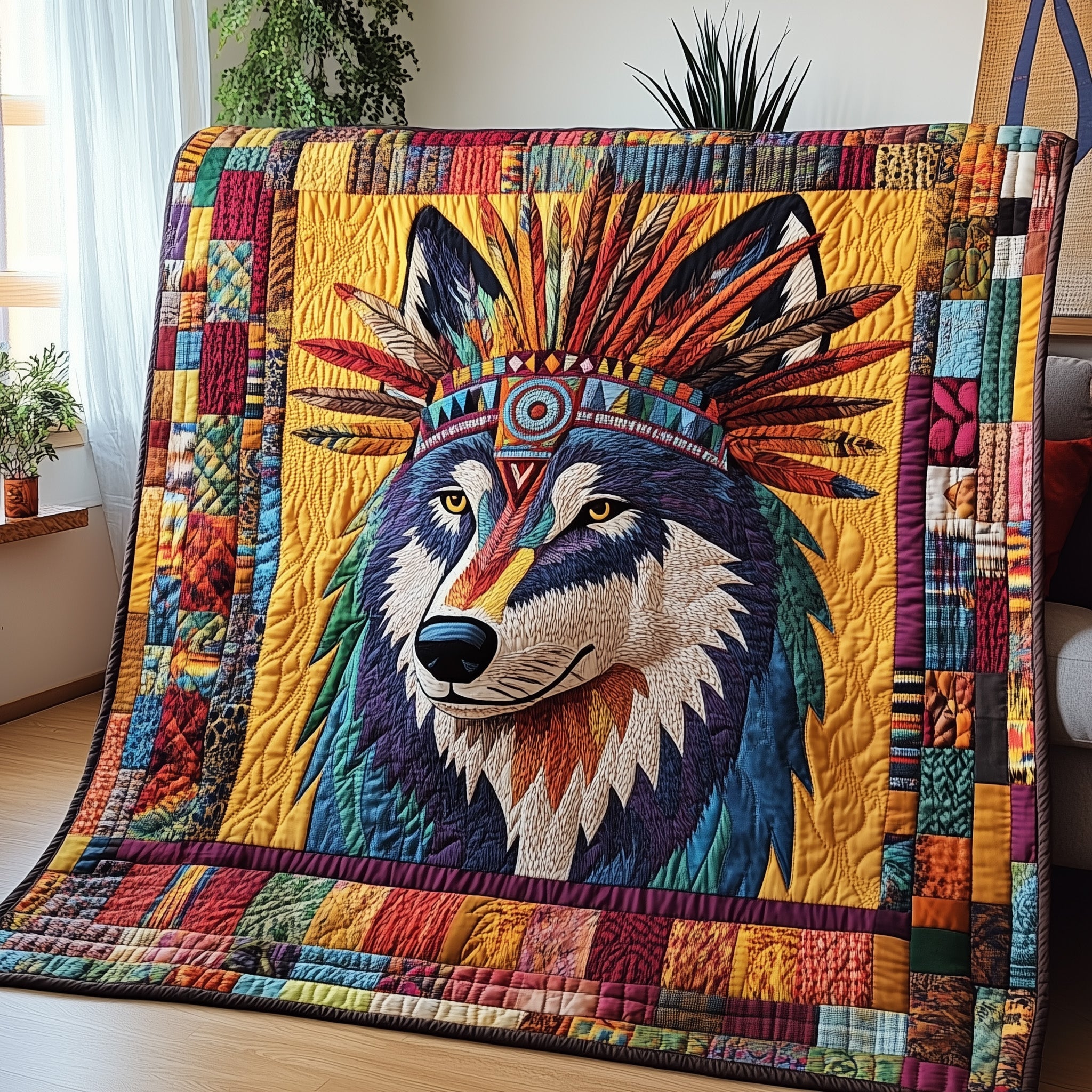 Tribal Alpha Quilted Blanket Nice Throw BlanketUnique Gifts For Wolf Lovers