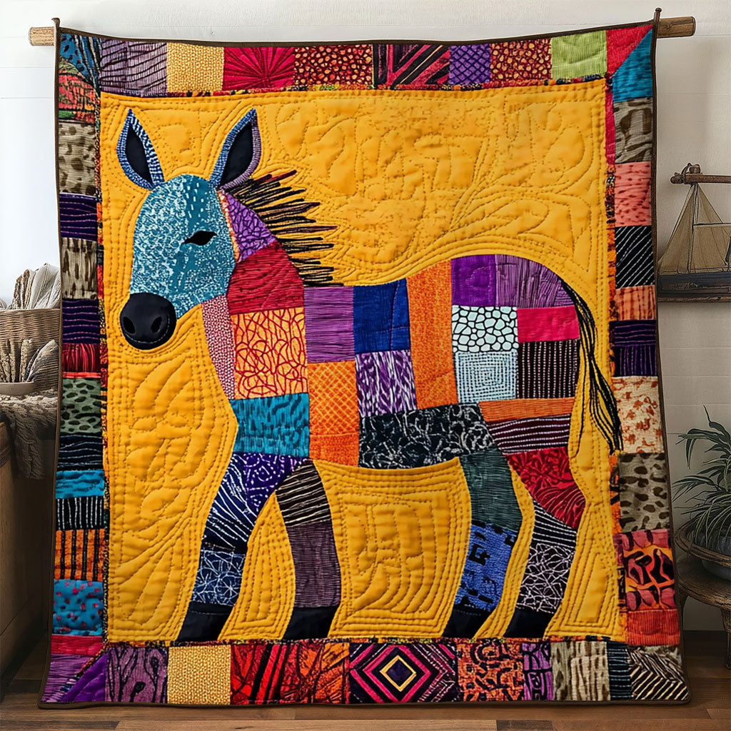 Tribal Art Donkey Quilted Blanket Queen Size Blanket Cool Family Gifts For Christmas