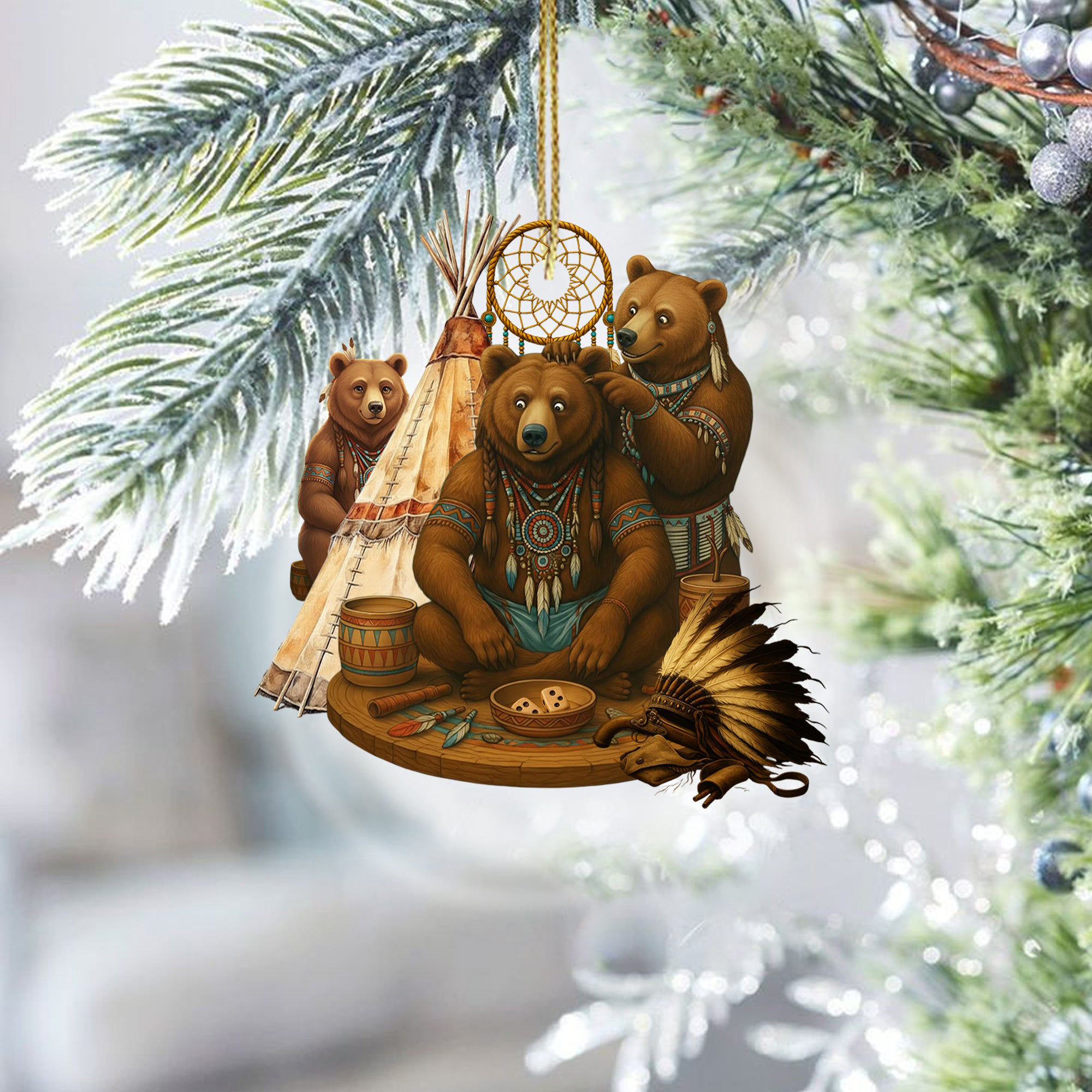 Tribal Bear Family Christmas Ornament Native Themed Christmas Tree Decor Bear Lovers Gifts