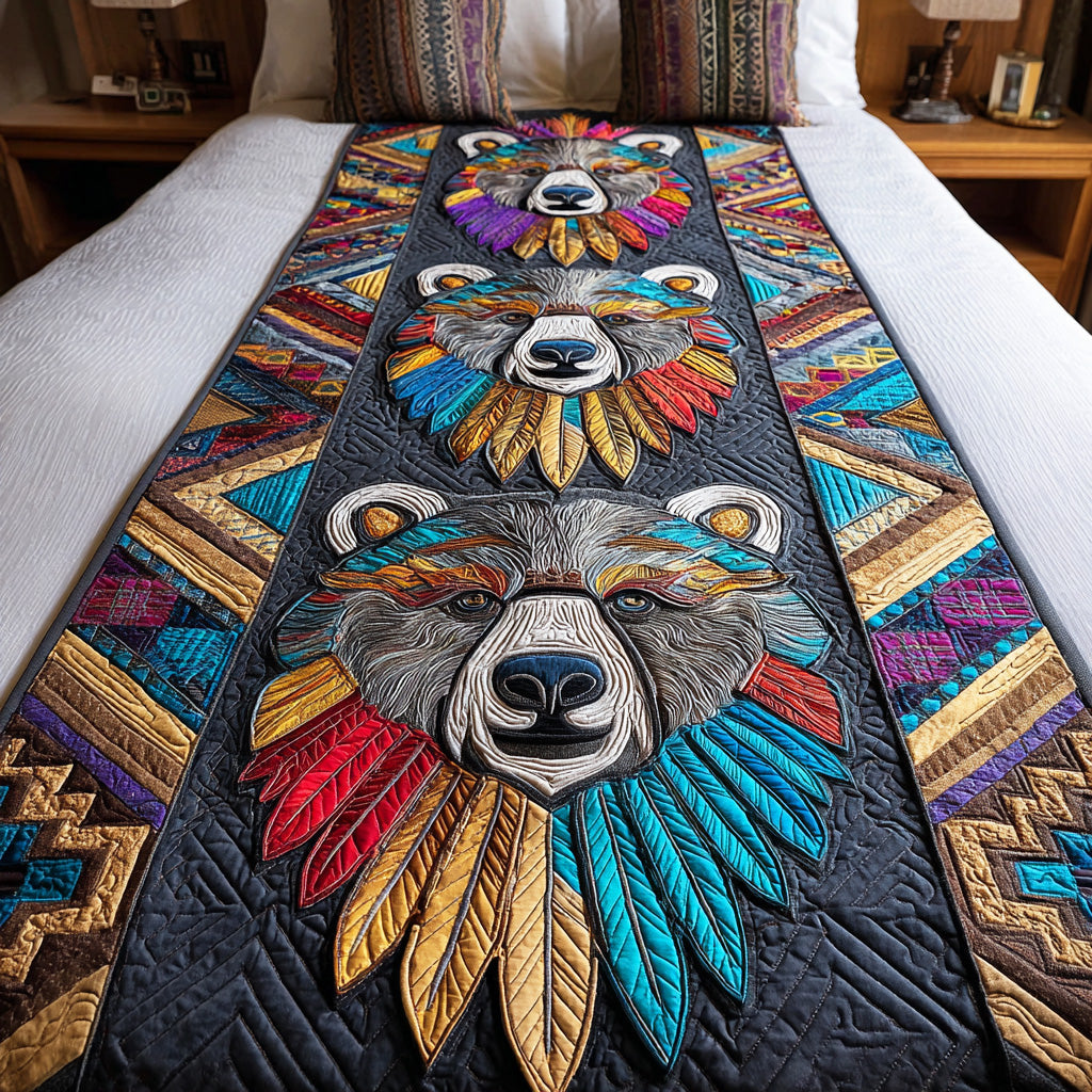 Tribal Bear Power Quilted Bed Runner Bedroom Decor Ideas Best Gifts For Wildlife Lovers