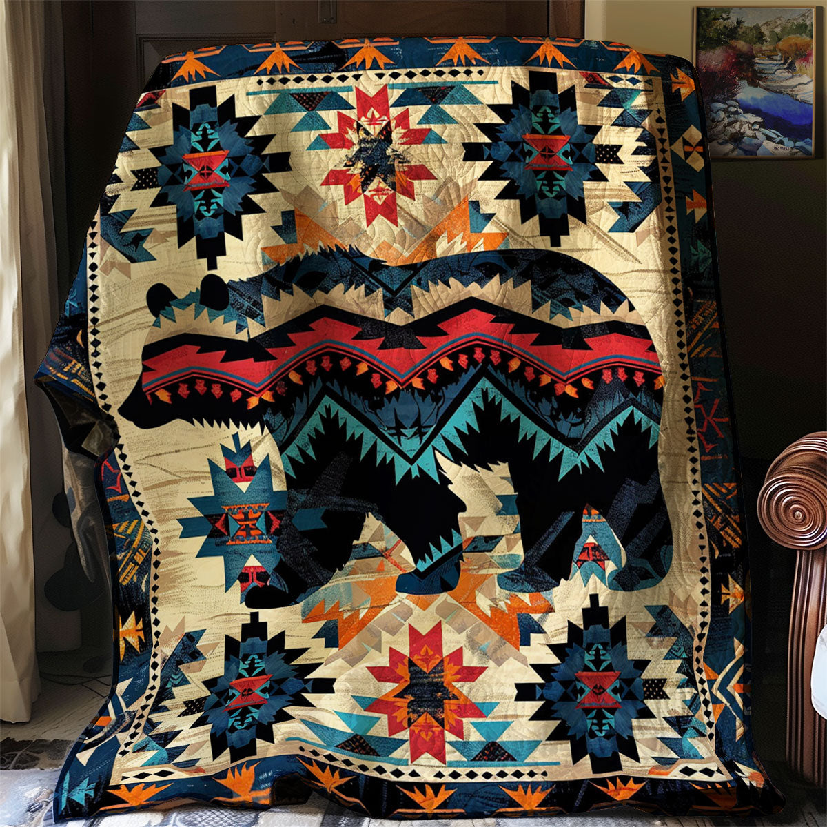 Tribal Bear Quilt Thoughtful Quilt Blanket Gift for Loved Ones