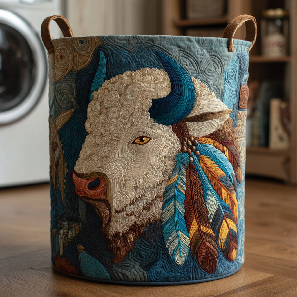 Tribal Bison Majesty Quilted Laundry Basket Portable Quilted Hamper for Easy Carrying and Storage
