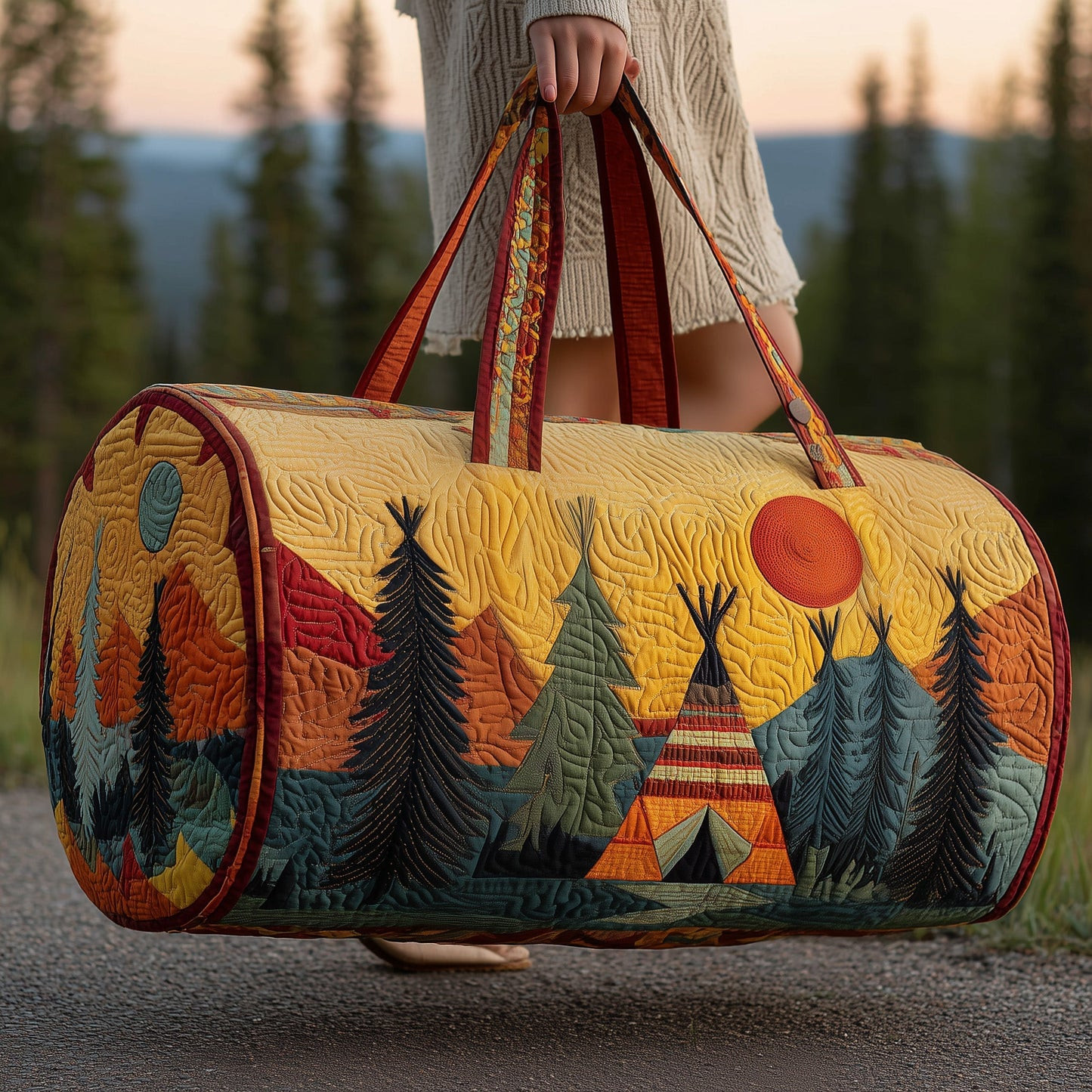 Tribal Comfort Quilted Duffle Bag Indigenous Pattern Travel Bag Best Gift