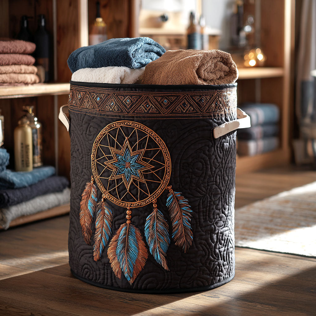 Tribal Compass Quilted Laundry Basket Foldable Laundry Hamper with Quilted Fabric Design