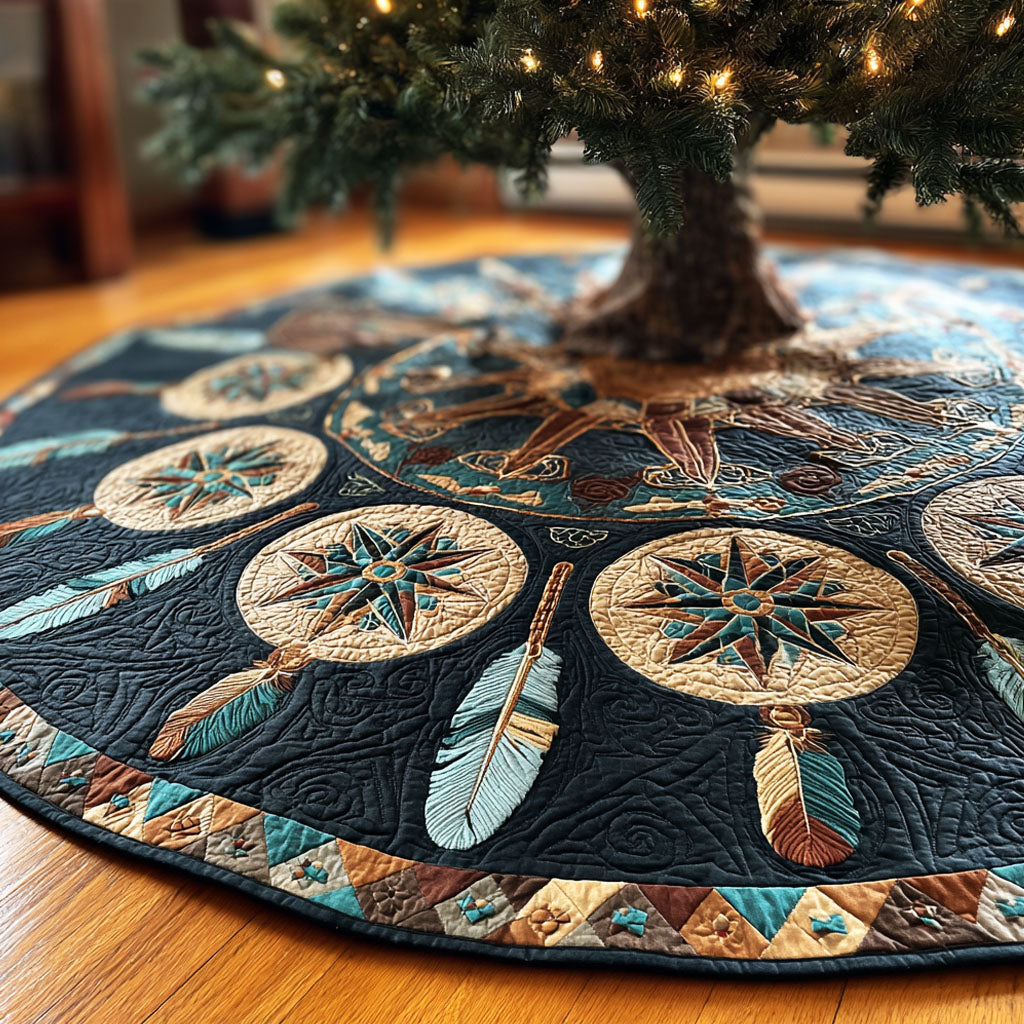 Tribal Dream Christmas Quilted Tree Skirt Xmas Tree Decor Family Christmas Gifts