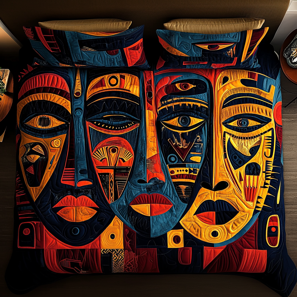 Tribal Dream Quilted Bedding Set Bed Room Decoration Black History Month Gifts