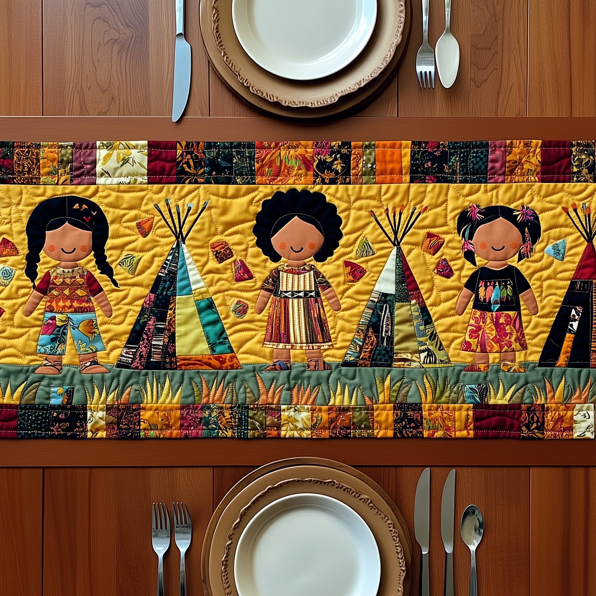 Tribal Echo Quilted Table Runner Christmas Table Runner for Family Meals