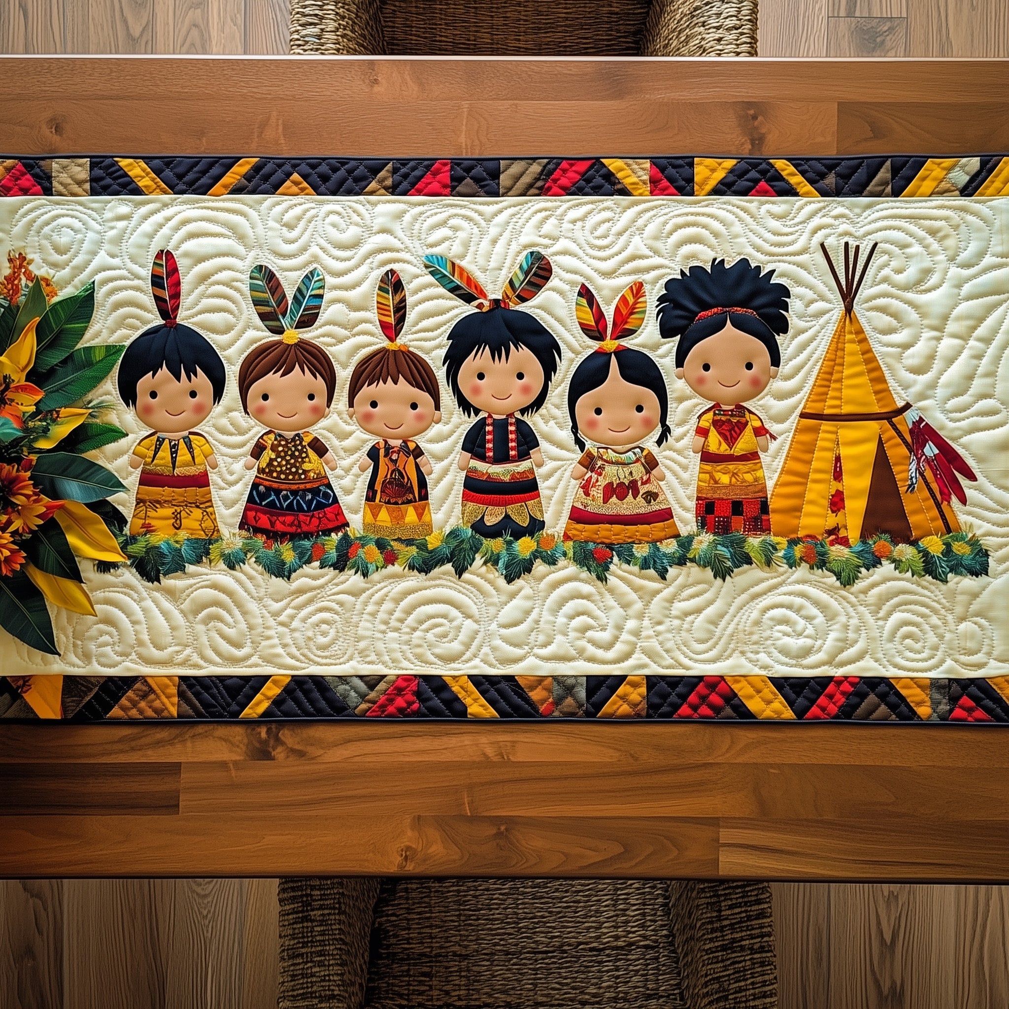 Tribal Echo Quilted Table Runner Festive Christmas Dining Room Table Runner