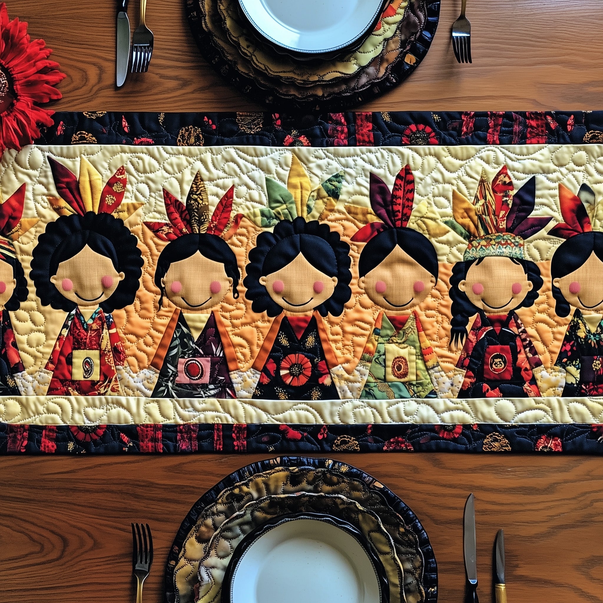 Tribal Echo Quilted Table Runner Holiday Table Runner for Kitchen Decor