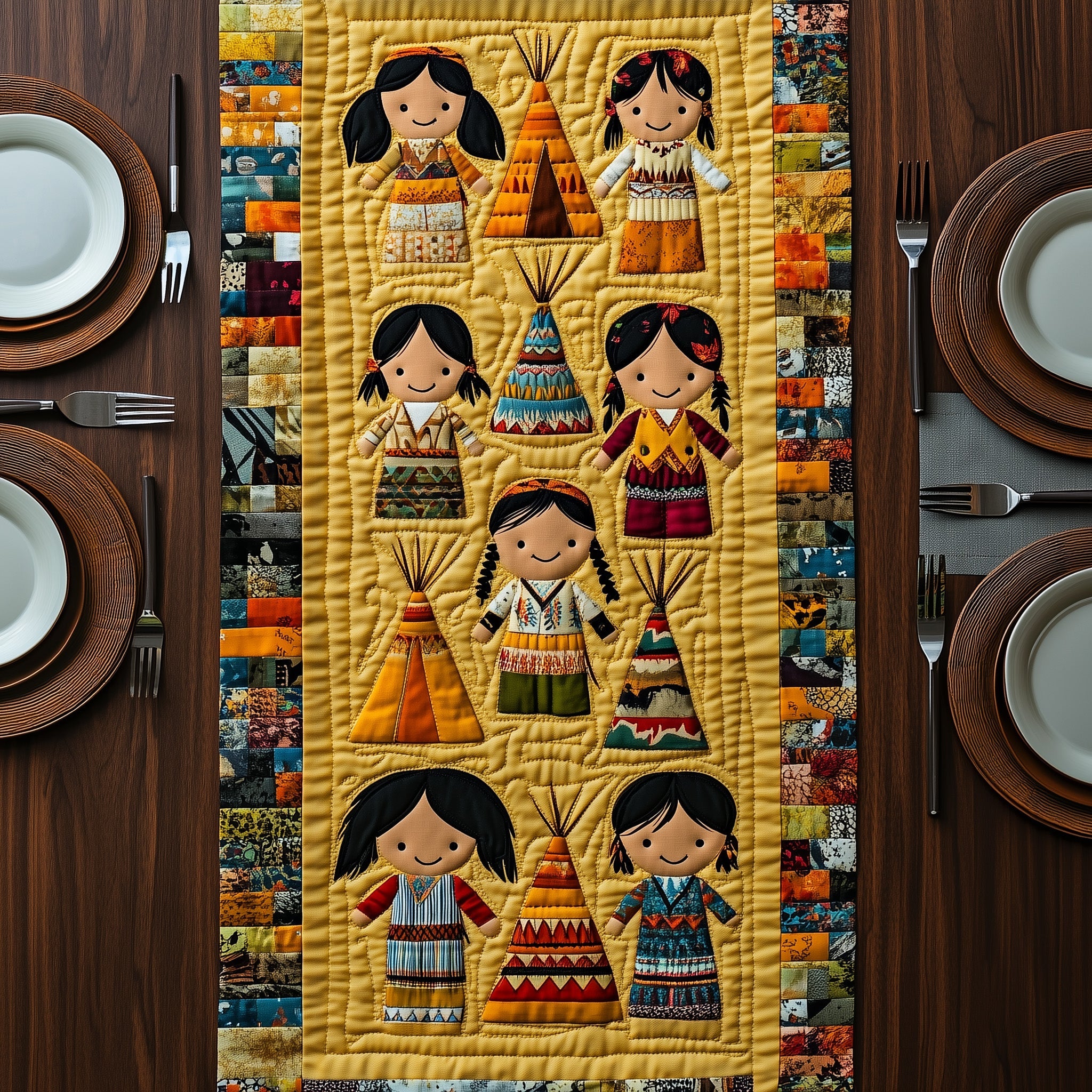 Tribal Echo Quilted Table Runner Special Occasion Table Runner Gift