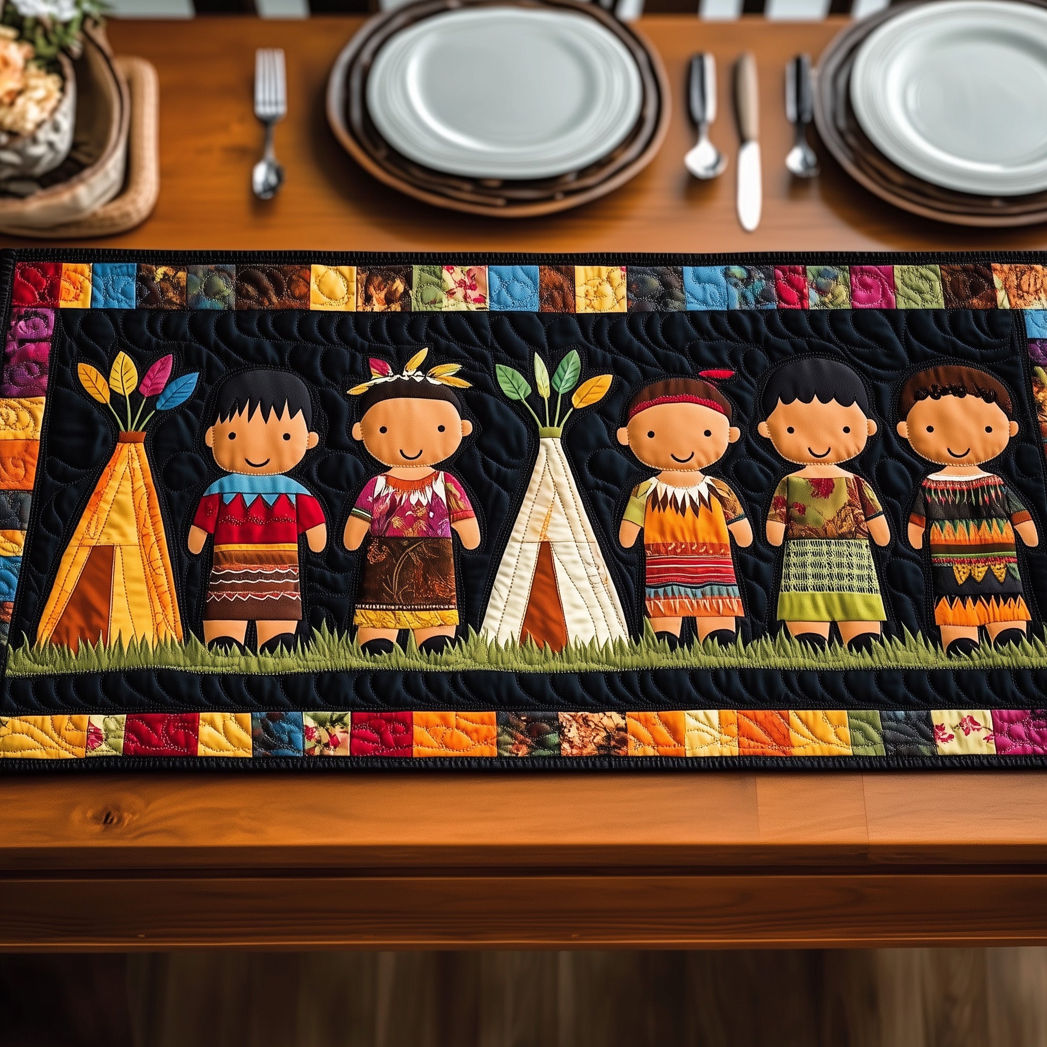Tribal Echo Quilted Table Runner Table Runner Gift for Holiday Season