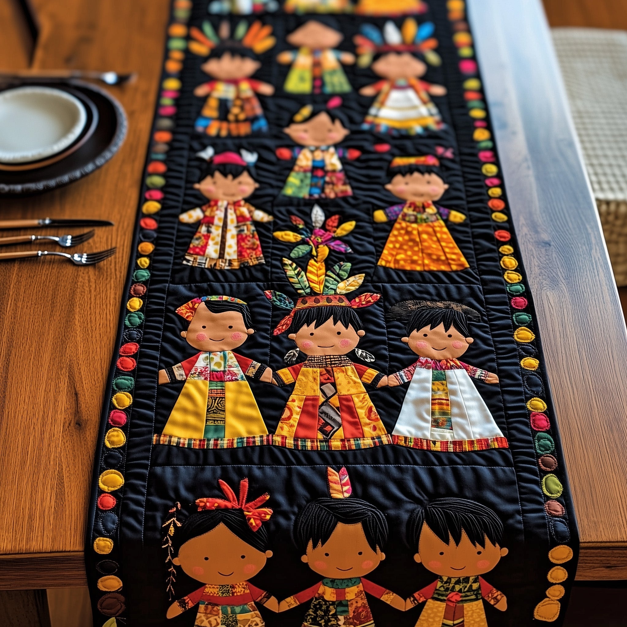Tribal Echo Quilted Table Runner Winter Holiday Table Runner Decor