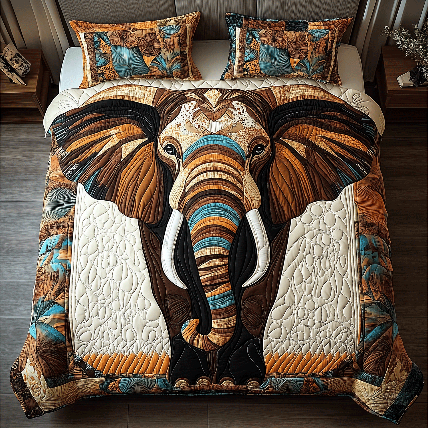 Tribal Elegance Elephant Quilted Bedding Set Luxury Comforter Gift Set for Him or Her