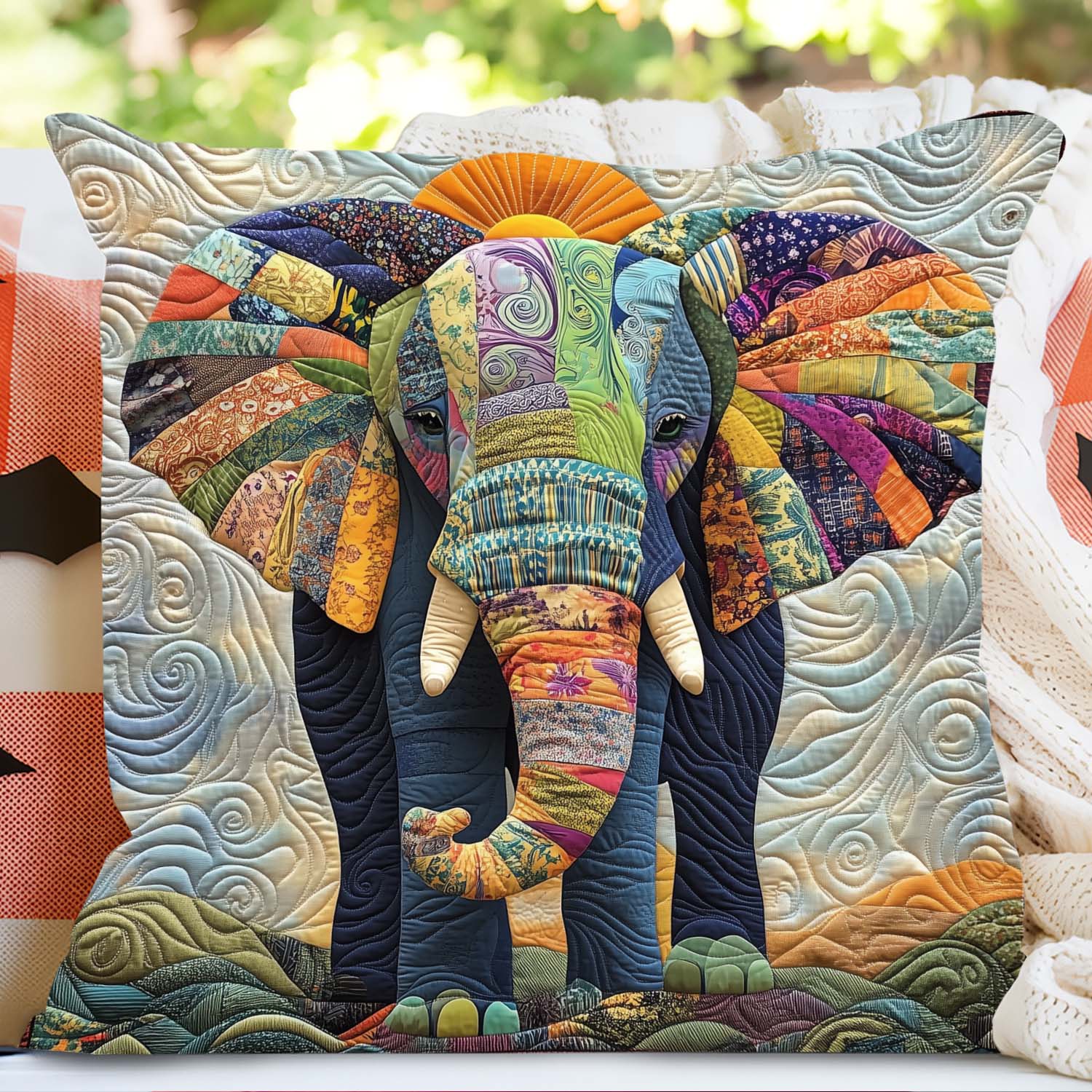 Tribal Elephant Harmony Quilted Pillow Case Boho Home Decor Gifts For Elephant Lovers