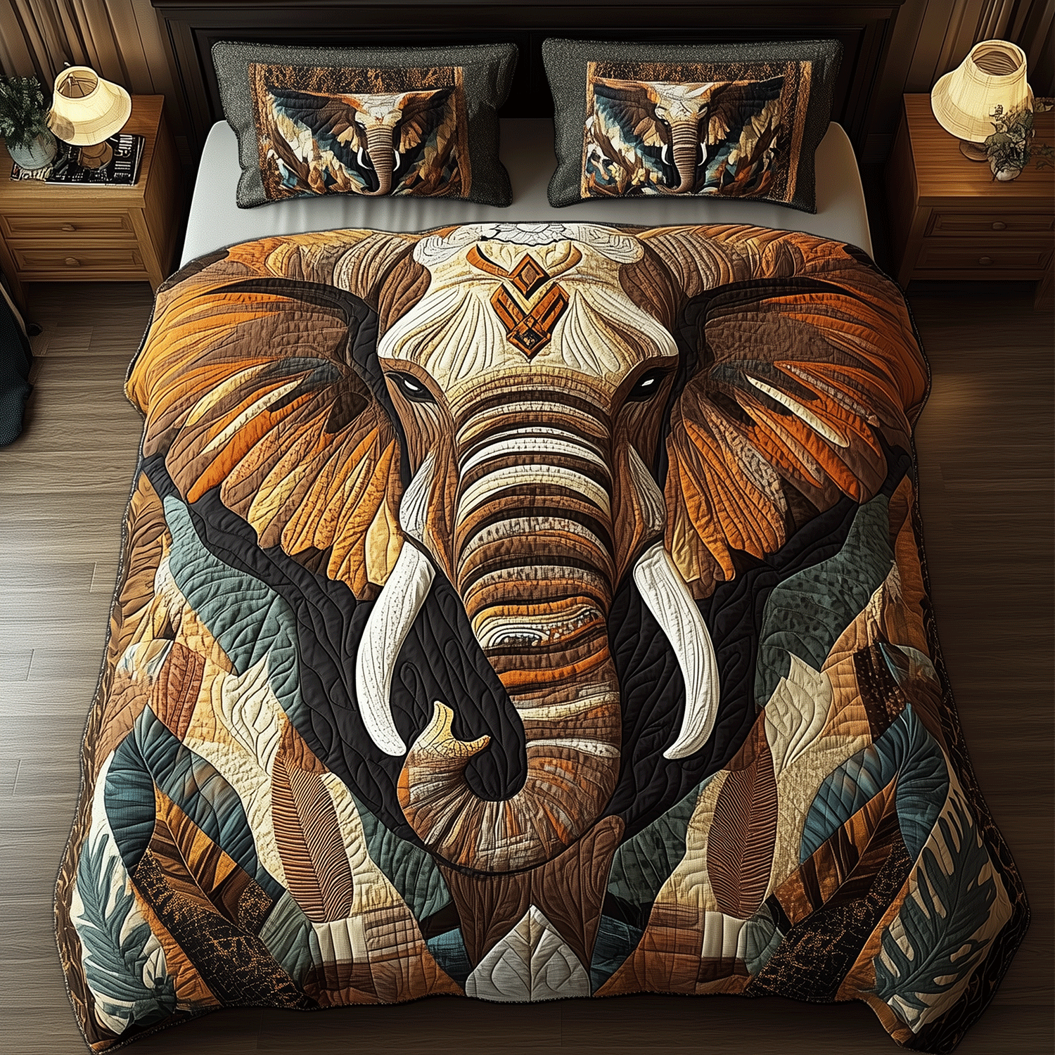 Tribal Elephant Quilted Bedding Set Lightweight Duvet Cover Set for Year-Round Comfort