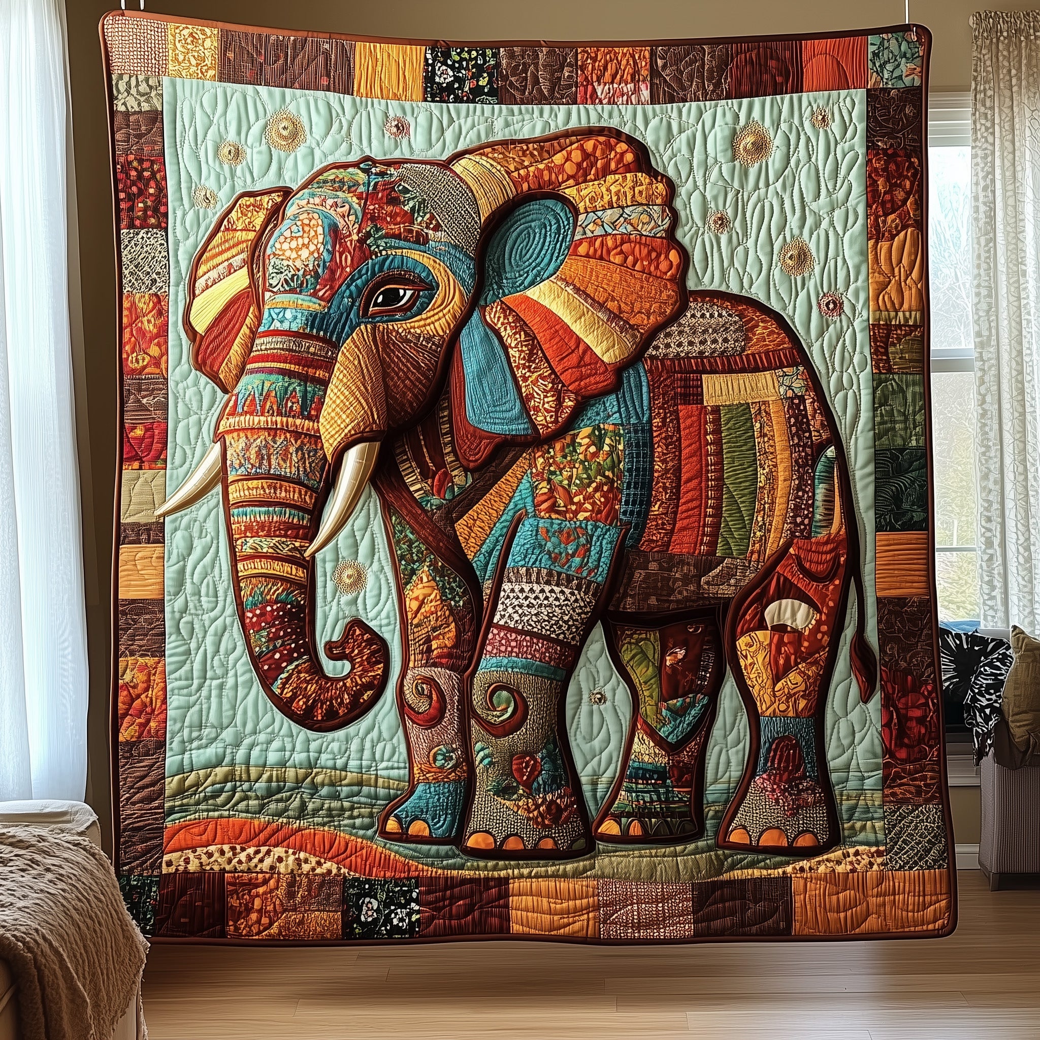 Tribal Elephant Quilted Blanket Nice Throw BlanketNative American Elephant Gifts For Her