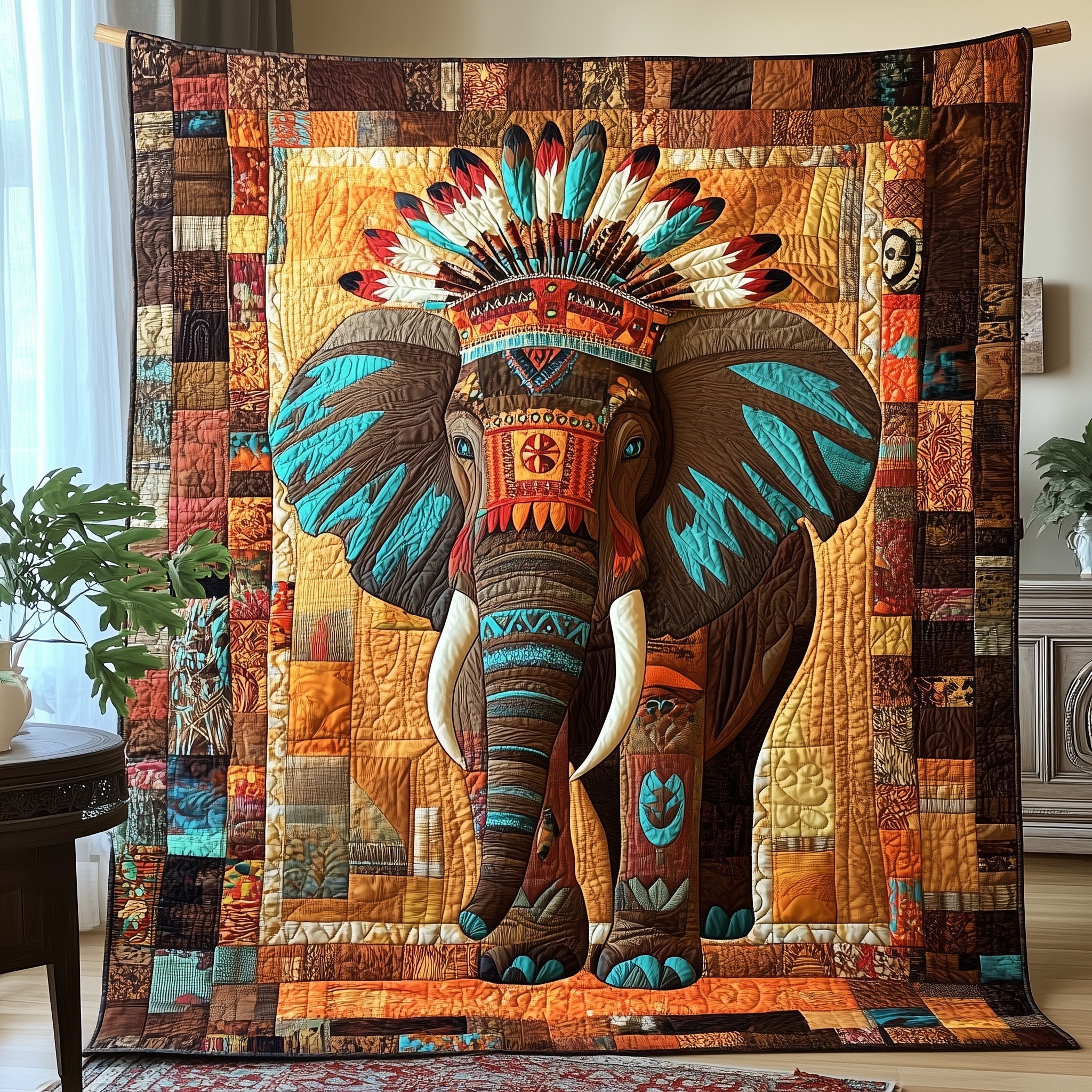 Tribal Elephant Quilted Blanket Nice Throw BlanketUnique Elephant Presents Native American
