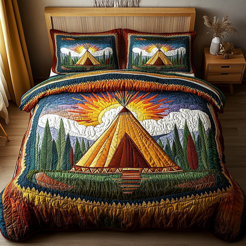 Tribal Escape Quilted Bedding Set Beautiful Printed Bedding Set for Home Aesthetics
