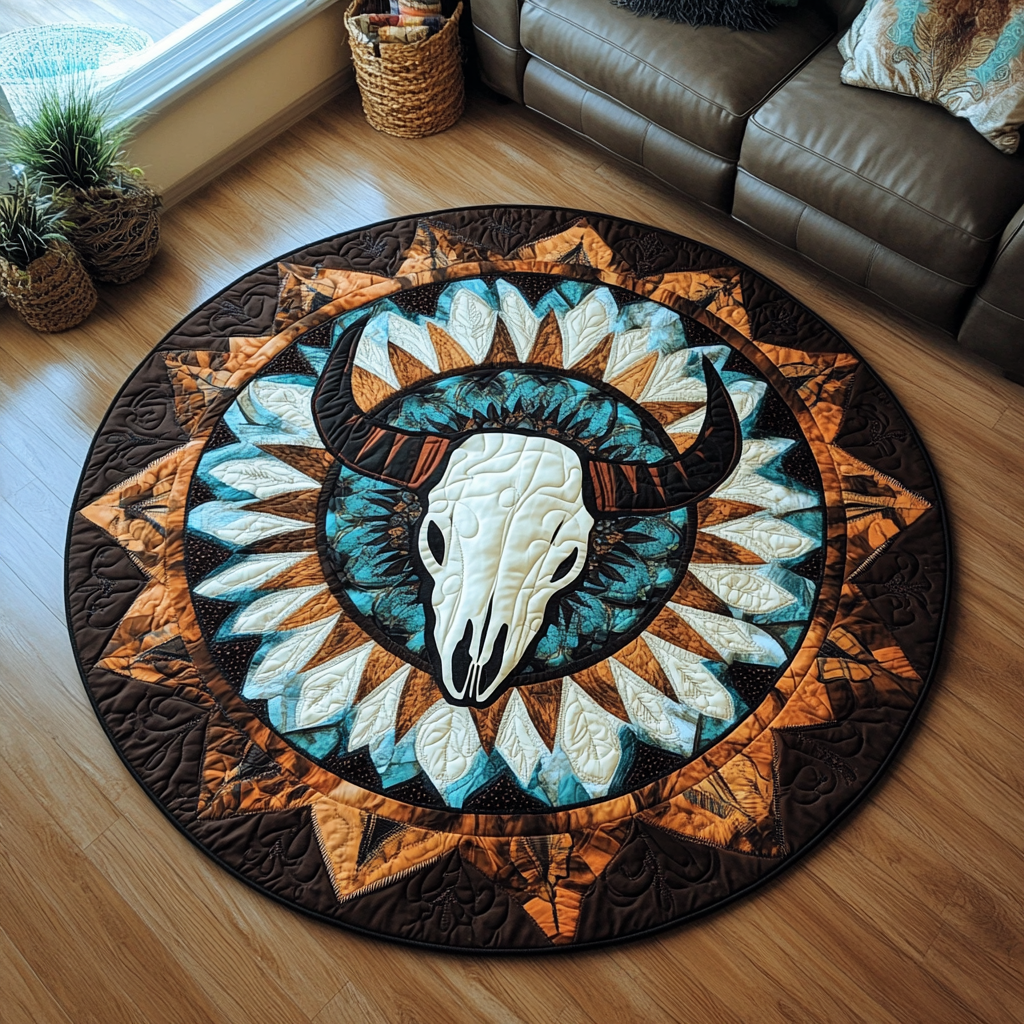 Tribal Grace Quilted Round Mat Outdoor Decor Gifts For People Who Like Skulls