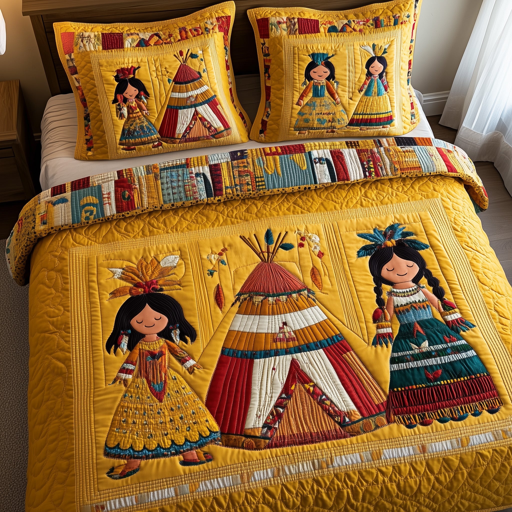 Tribal Harmony Quilted Bedding Set Duvet Cover Merchandise Native American Gift Shop