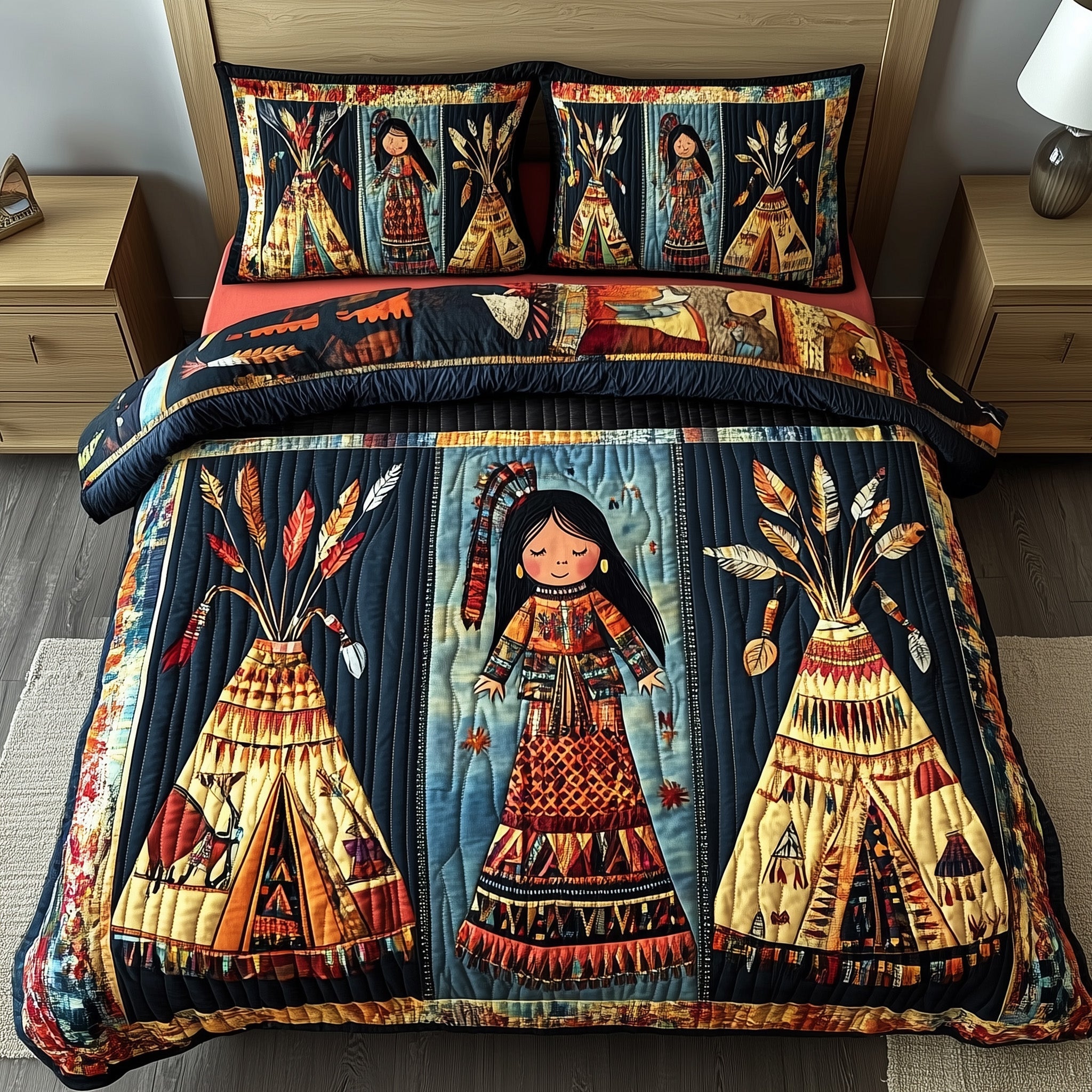 Tribal Harmony Quilted Bedding Set Duvet Cover Merchandise Native American Gifts