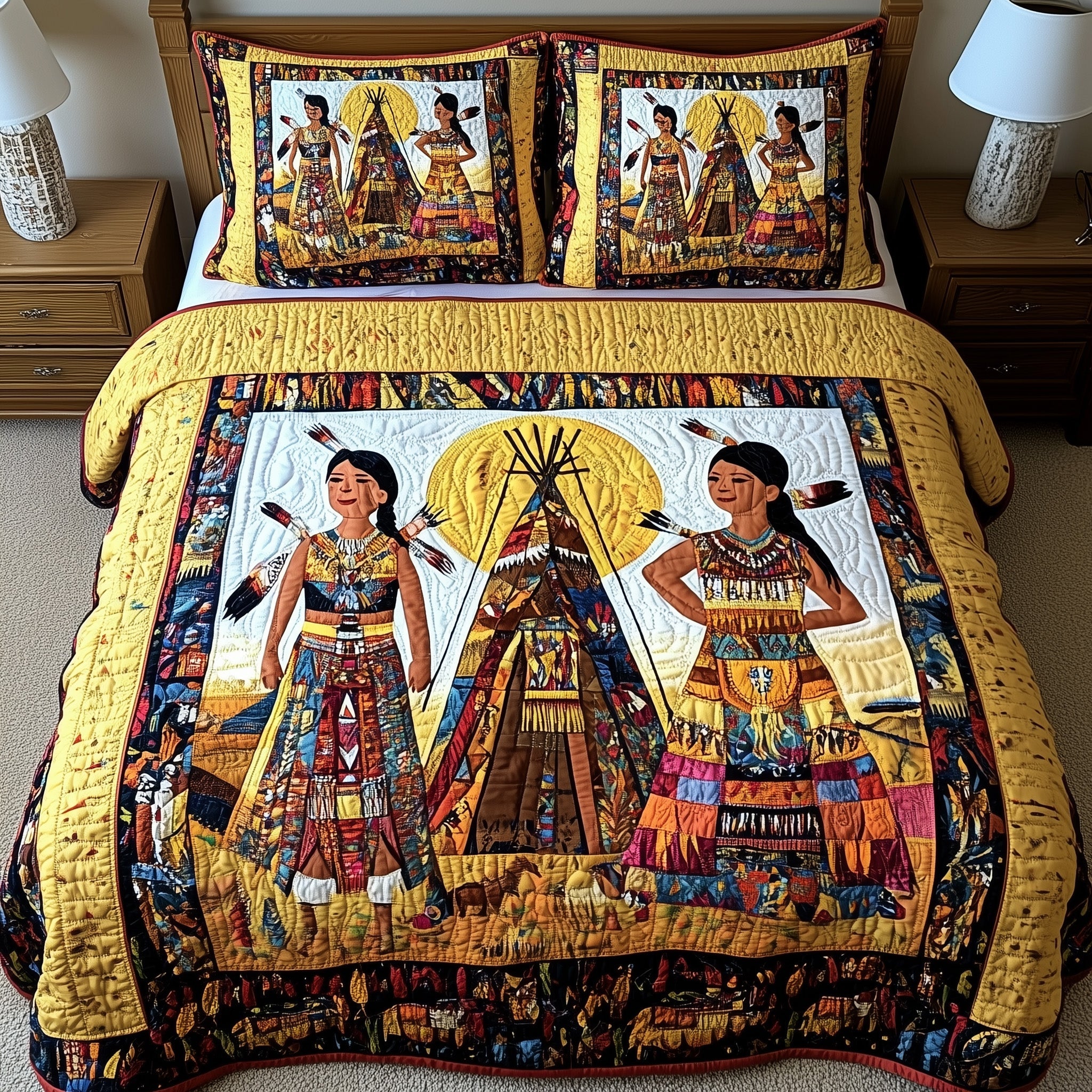 Tribal Harmony Quilted Bedding Set Duvet Cover Merchandise Native American Gifts For Her