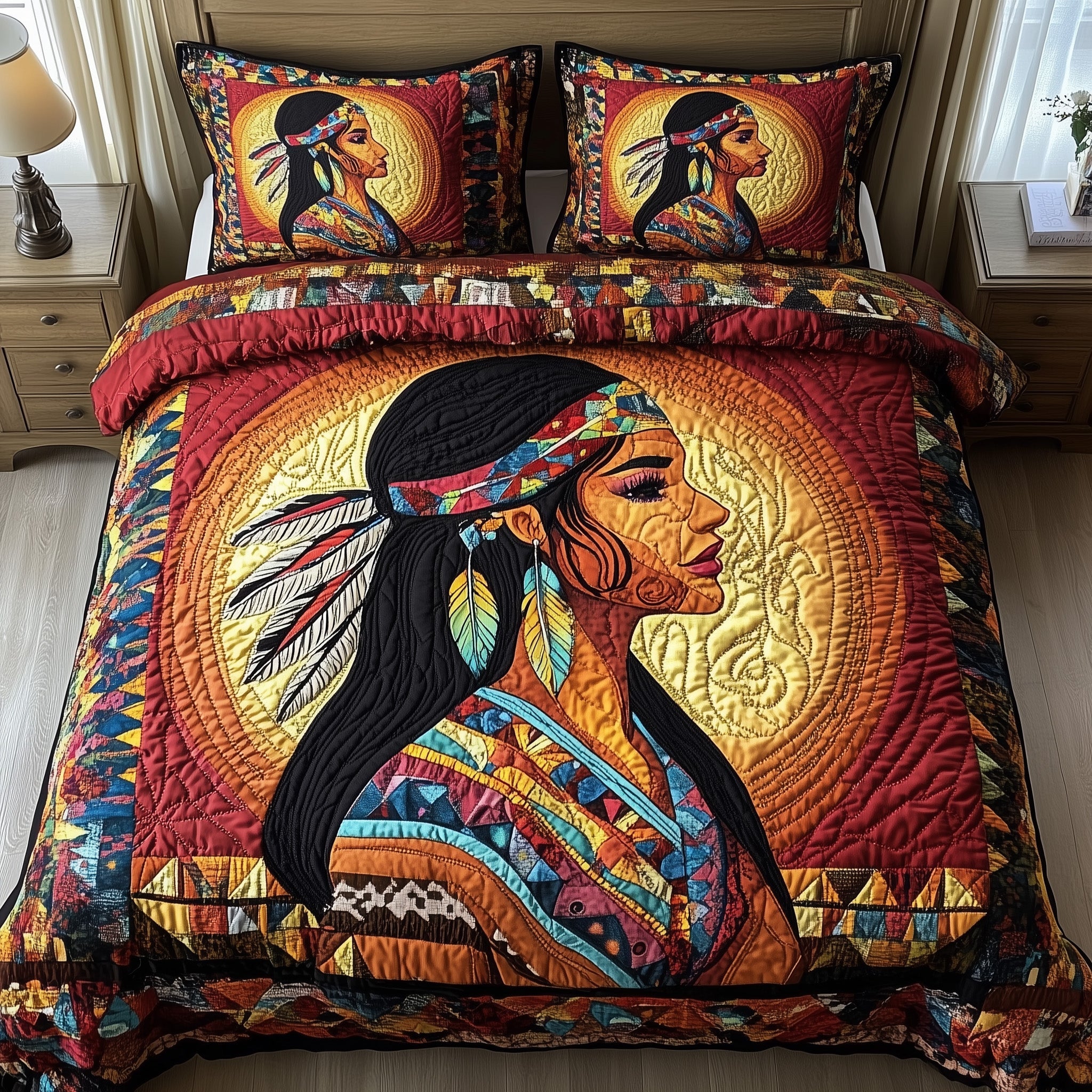 Tribal Harmony Quilted Bedding Set Duvet Cover Merchandise Native American Gifts For Him
