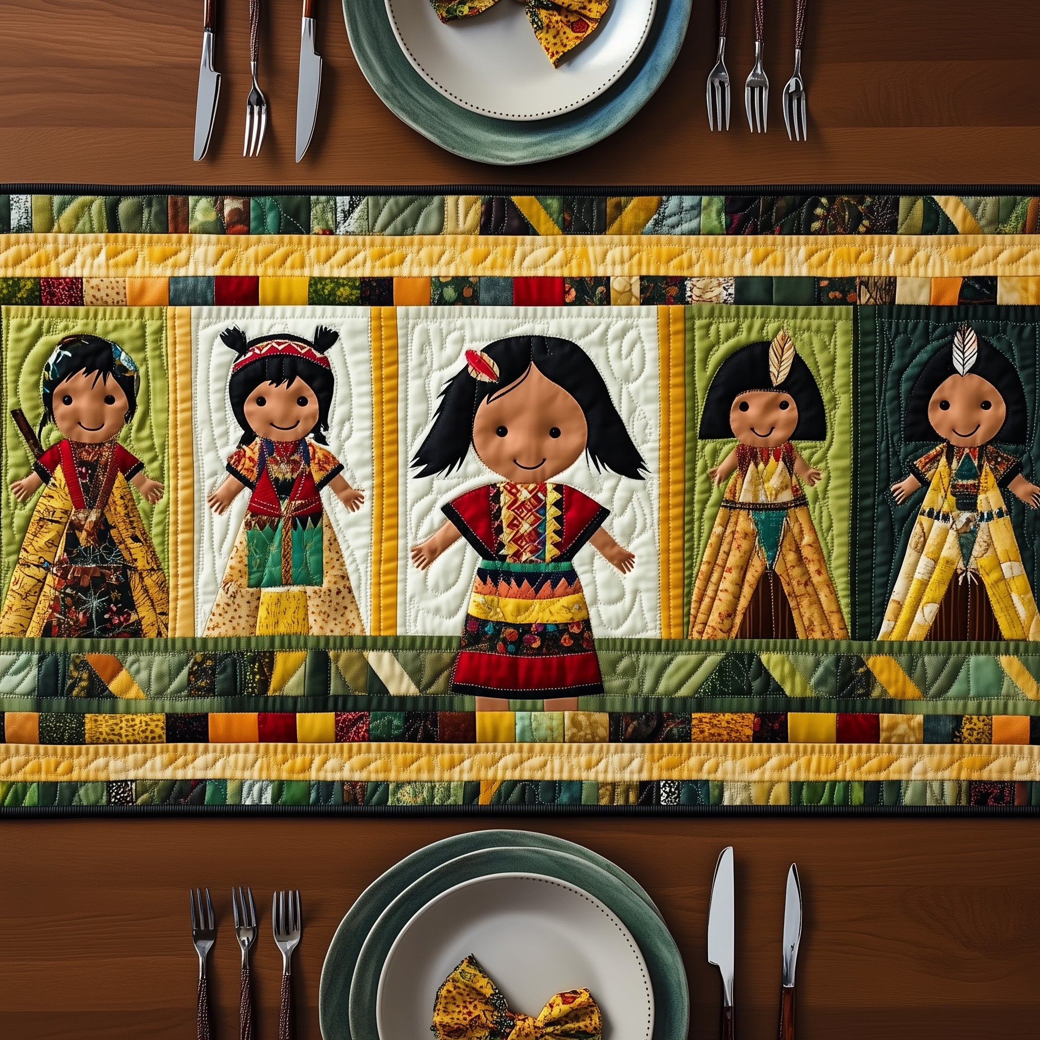 Tribal Harmony Quilted Table Runner Christmas Dining Table Runner