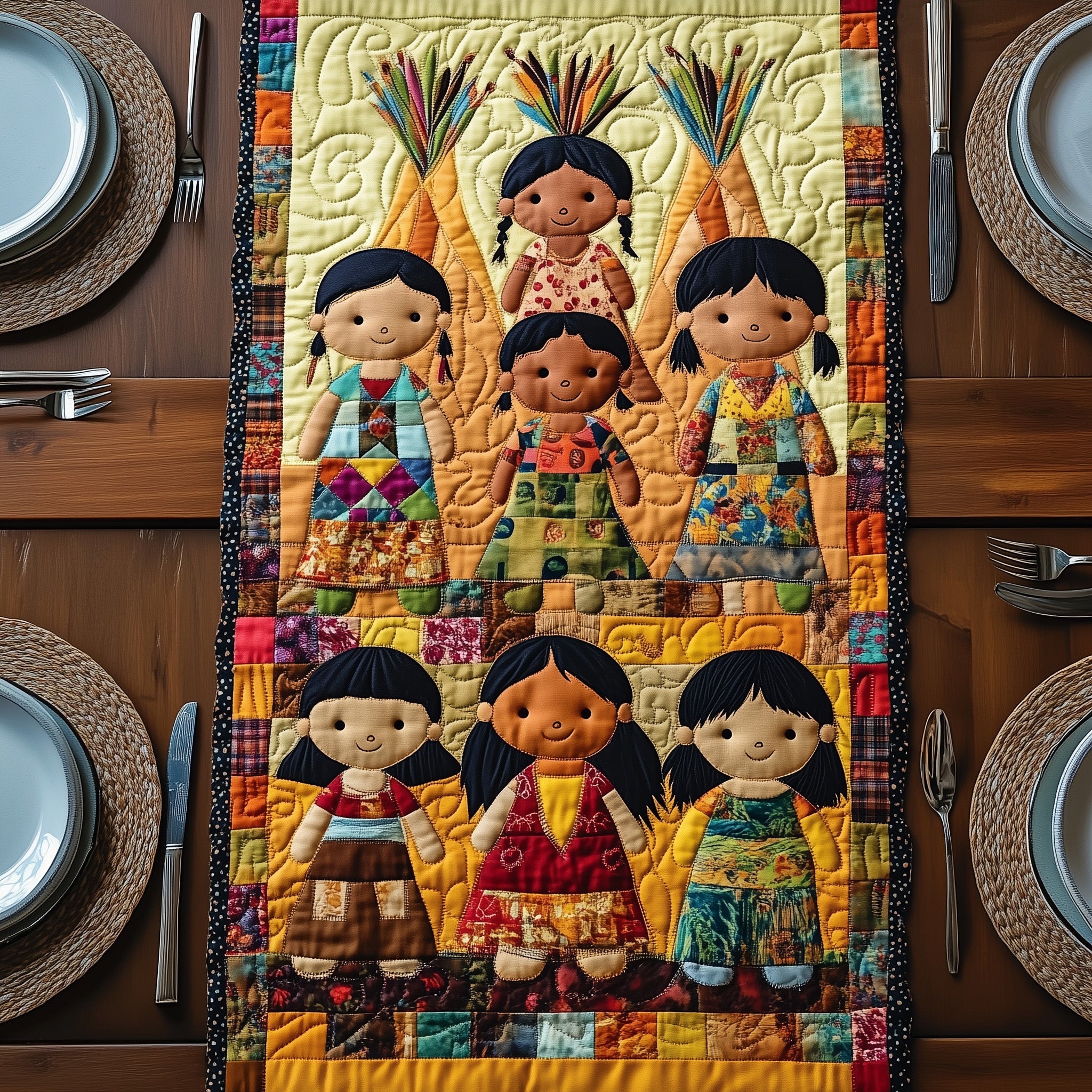Tribal Harmony Quilted Table Runner Christmas Table Runner Decoration